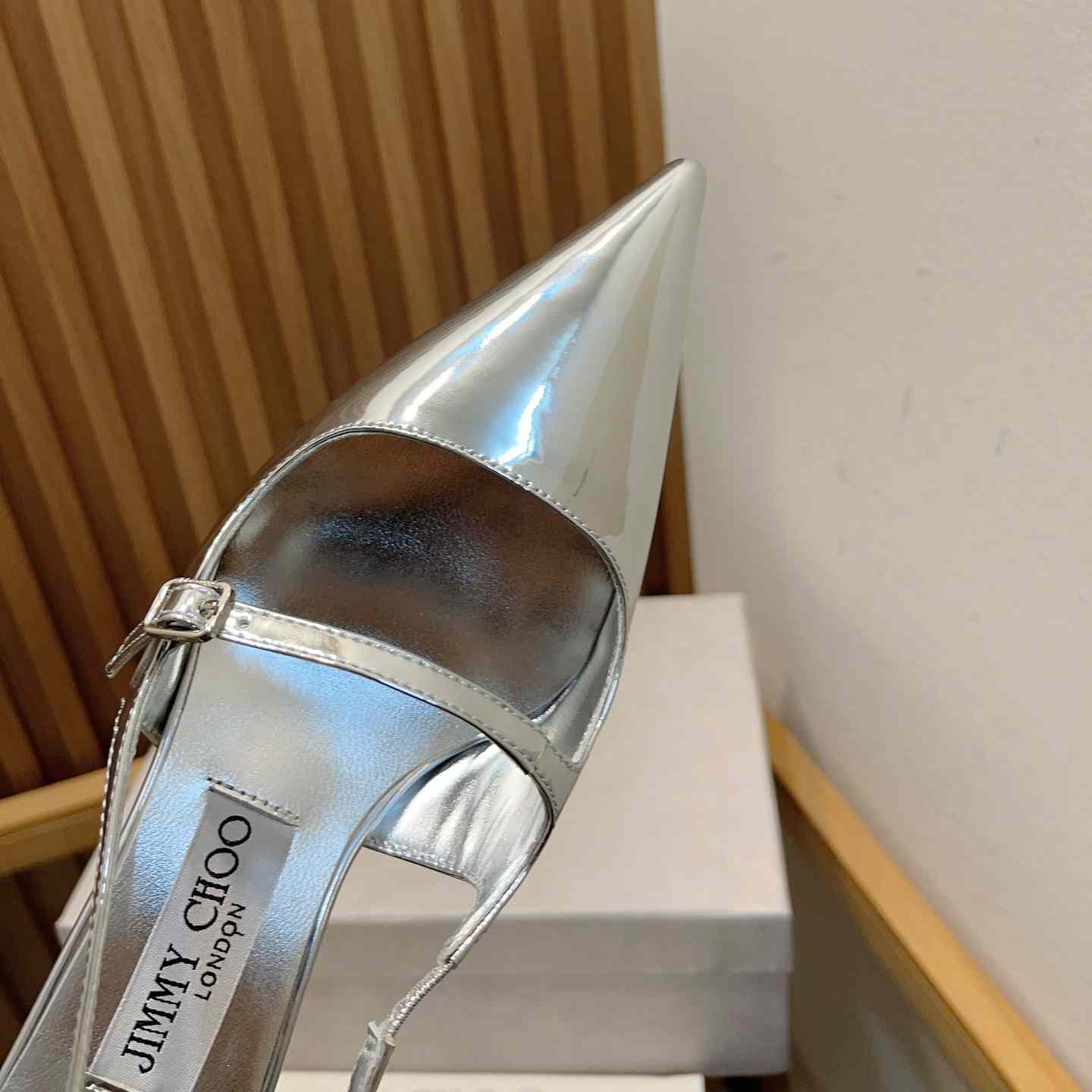 Jimmy Choo Didi 45 Silver Liquid Metal Leather Pointed Pumps - DesignerGu