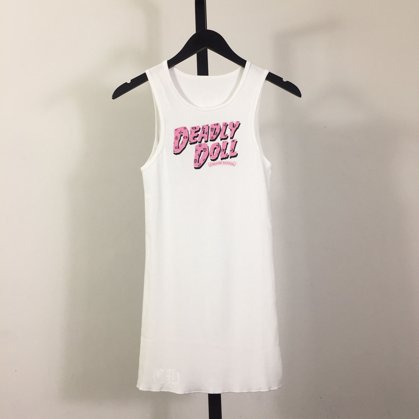 Chrome Hearts Deadly Doll Pink Crosses Ribbed Tank Top - DesignerGu