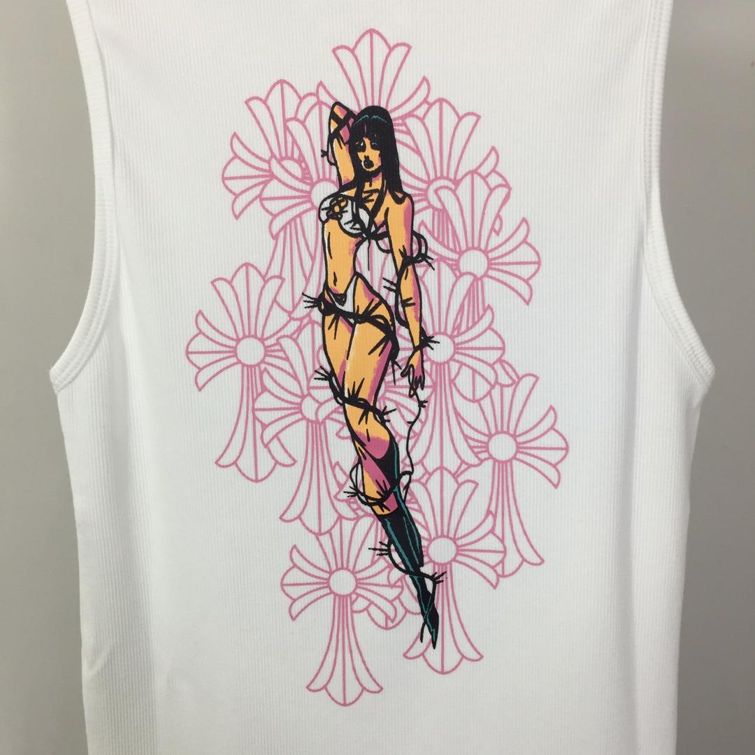 Chrome Hearts Deadly Doll Pink Crosses Ribbed Tank Top - DesignerGu