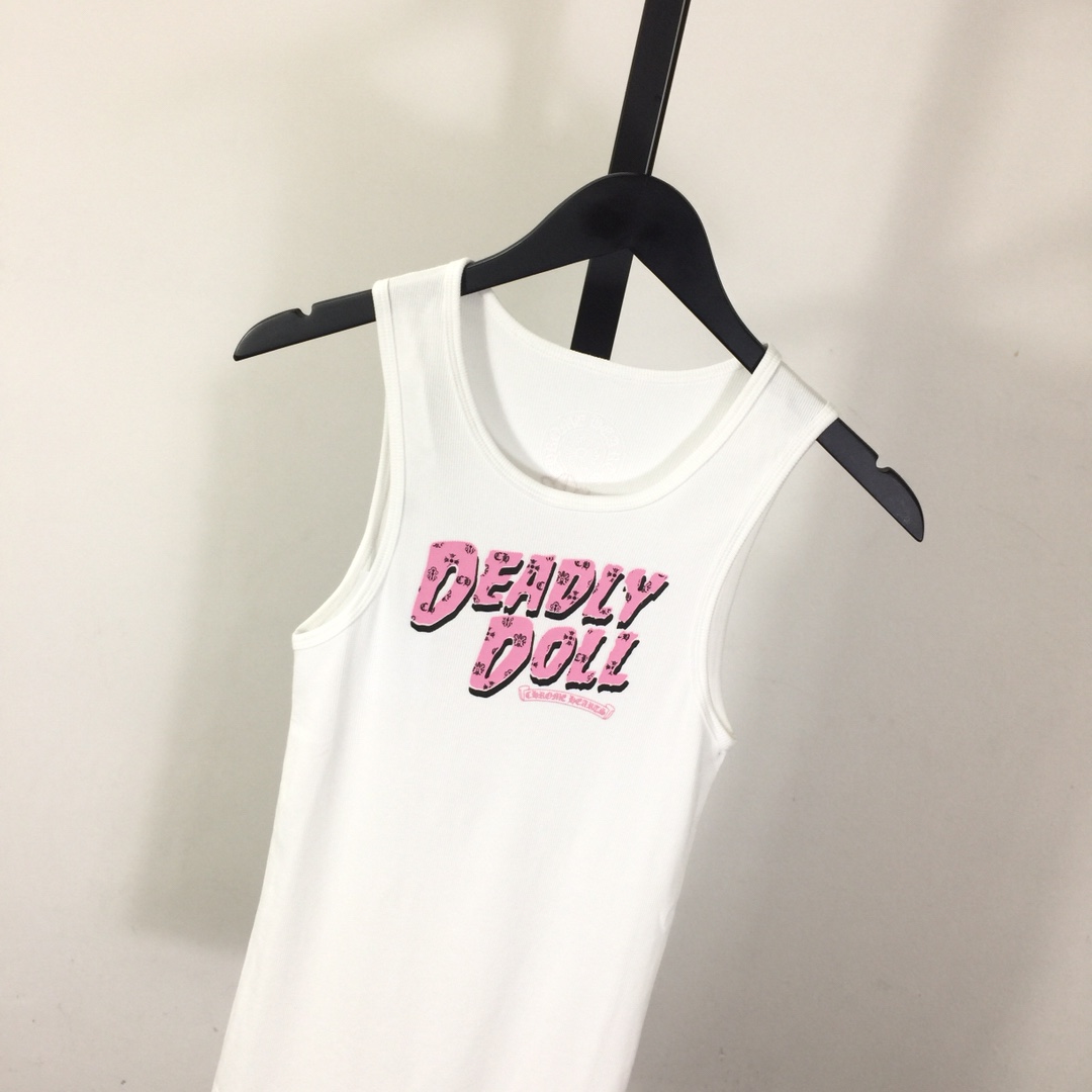 Chrome Hearts Deadly Doll Pink Crosses Ribbed Tank Top - DesignerGu