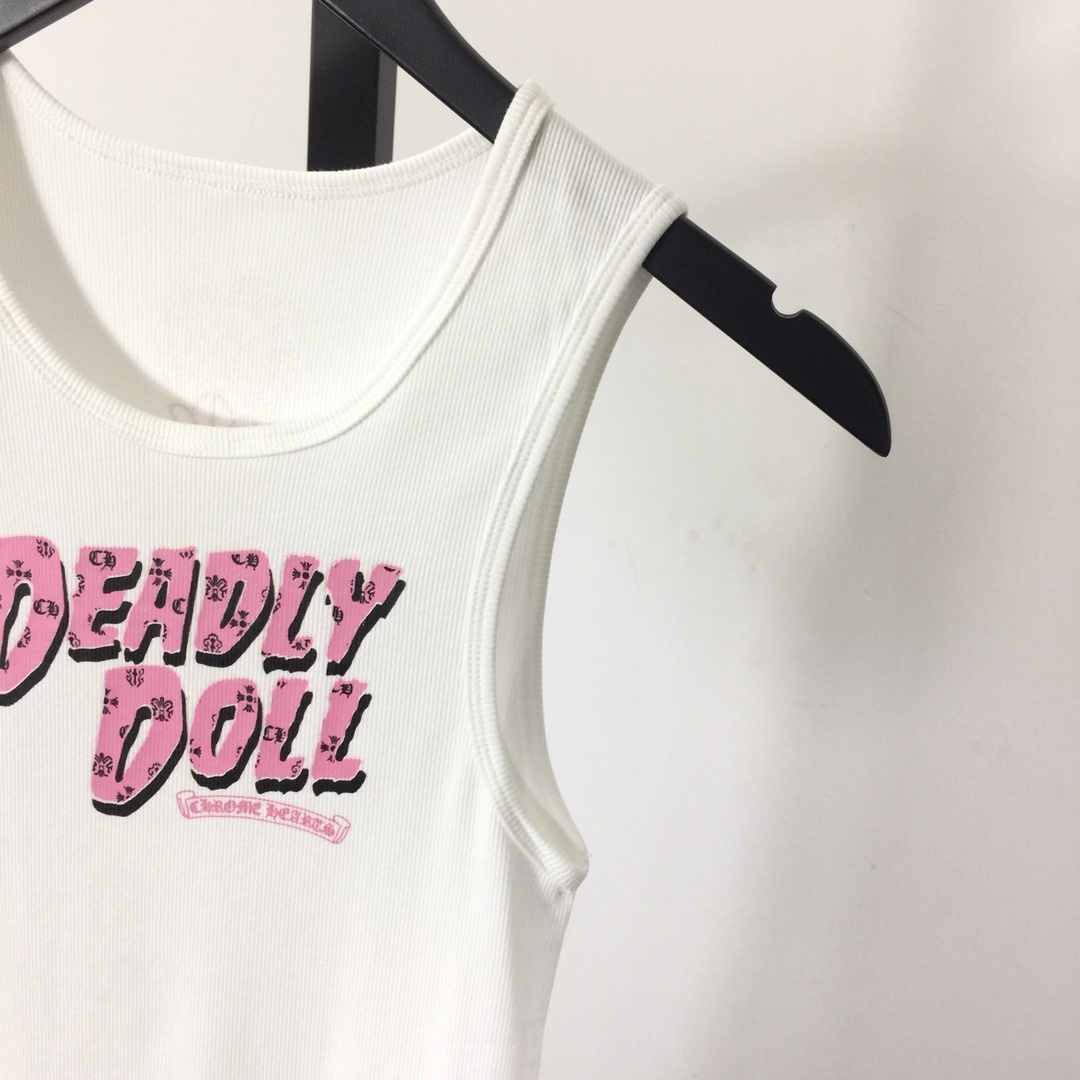 Chrome Hearts Deadly Doll Pink Crosses Ribbed Tank Top - DesignerGu