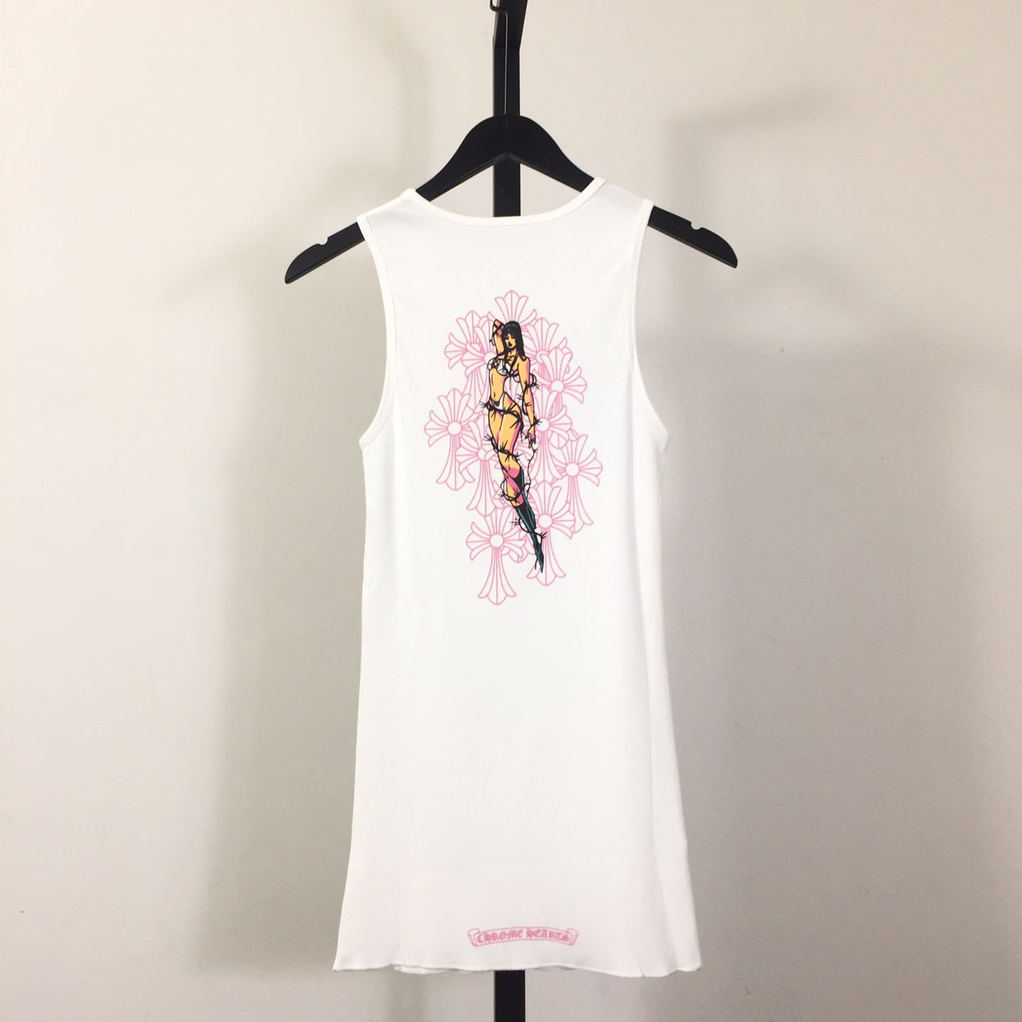 Chrome Hearts Deadly Doll Pink Crosses Ribbed Tank Top - DesignerGu