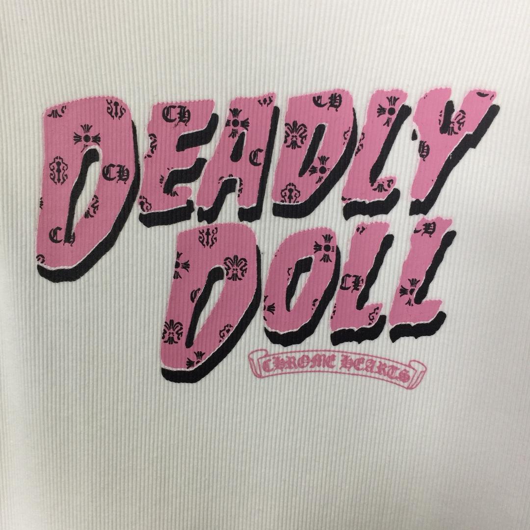 Chrome Hearts Deadly Doll Pink Crosses Ribbed Tank Top - DesignerGu