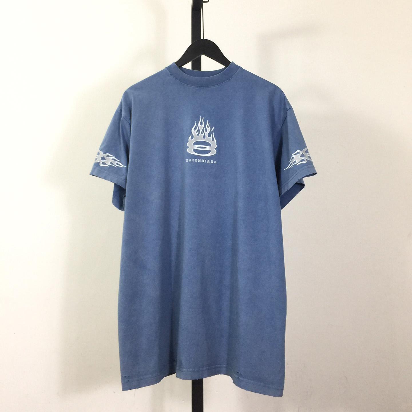 Balenciaga Burning Unity T-Shirt Oversized In Blue - DesignerGu