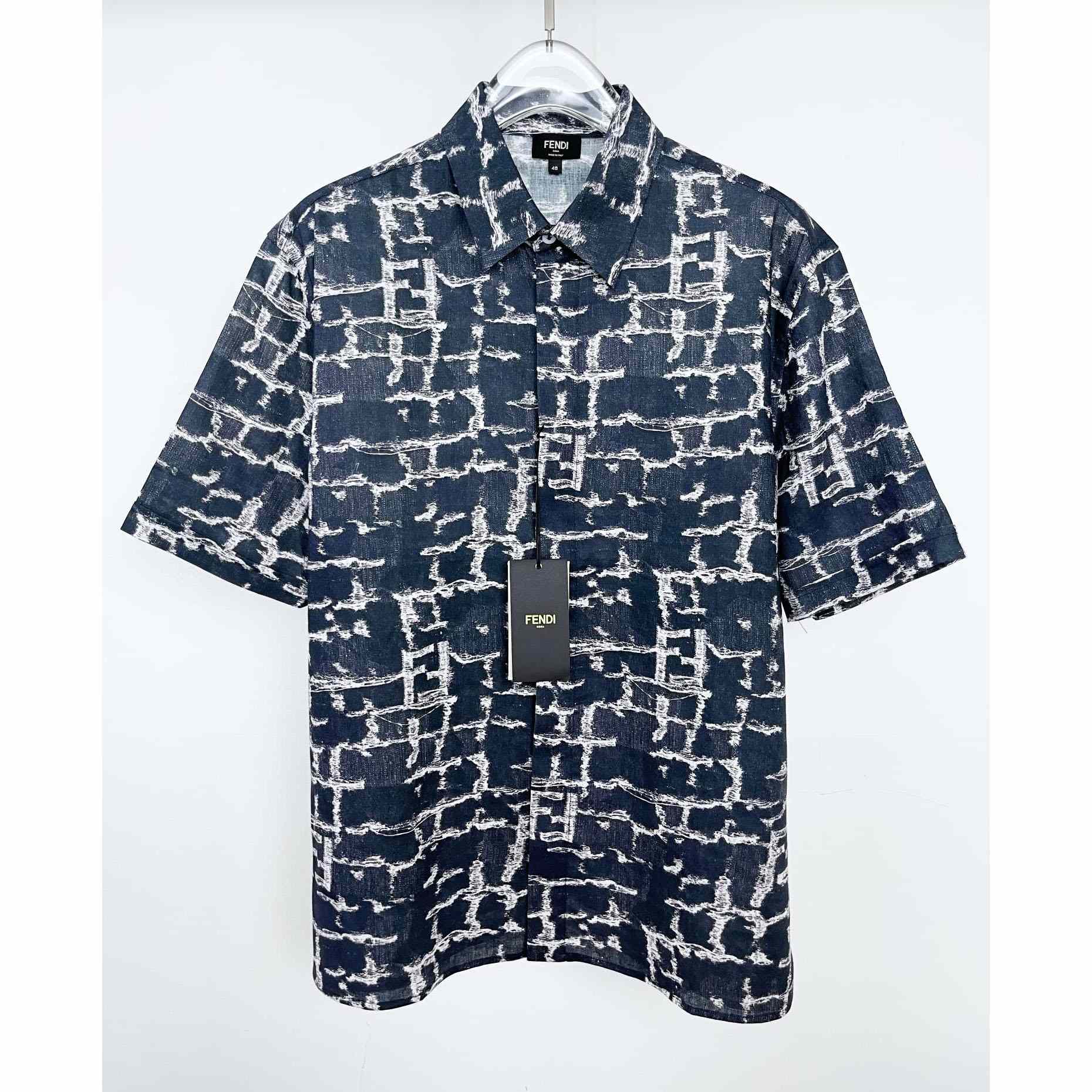Fendi Blue FF Linen Shirt - DesignerGu