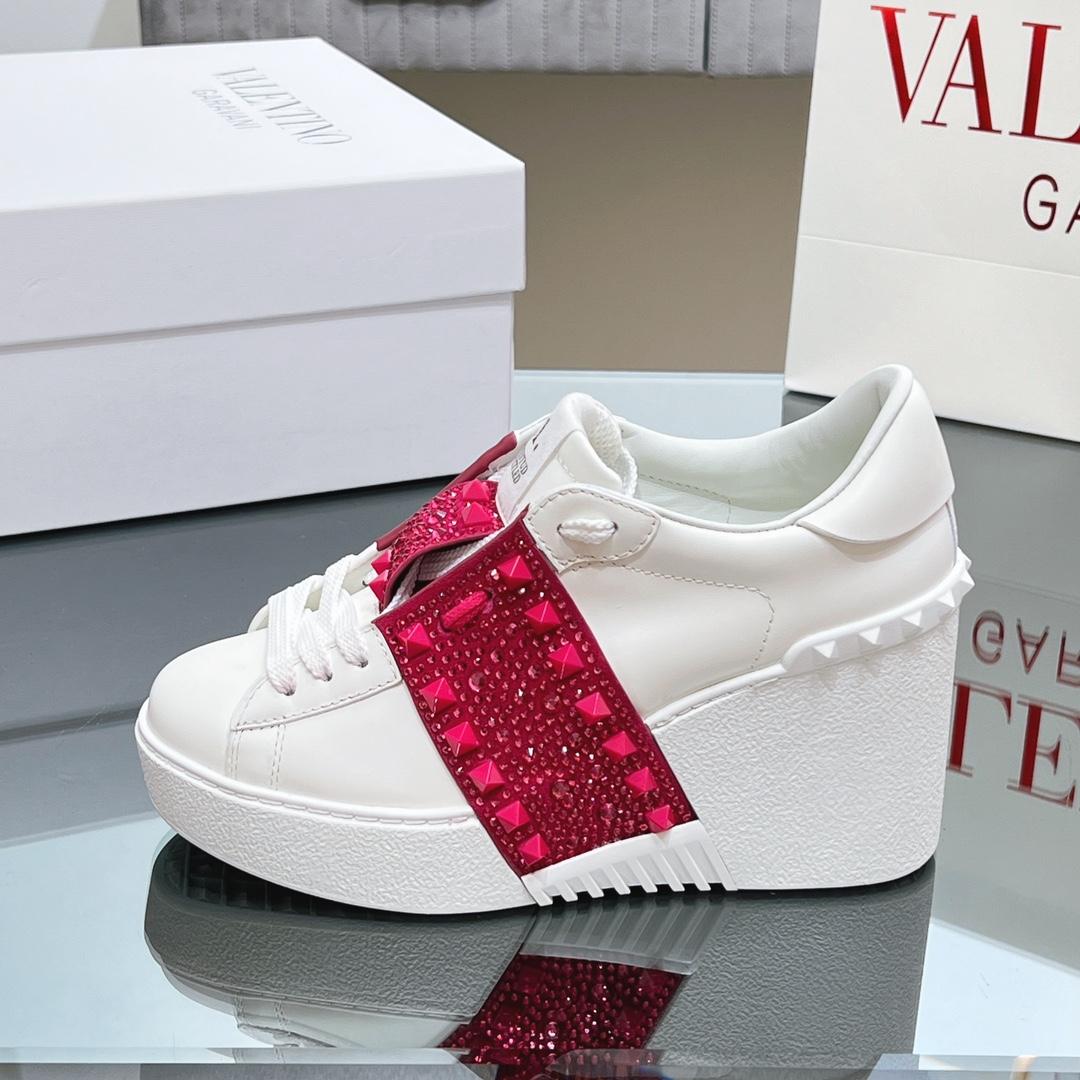 Valenti Open Disc Wedge Sneaker In Calfskin With Sequin Embroidery  85mm - DesignerGu