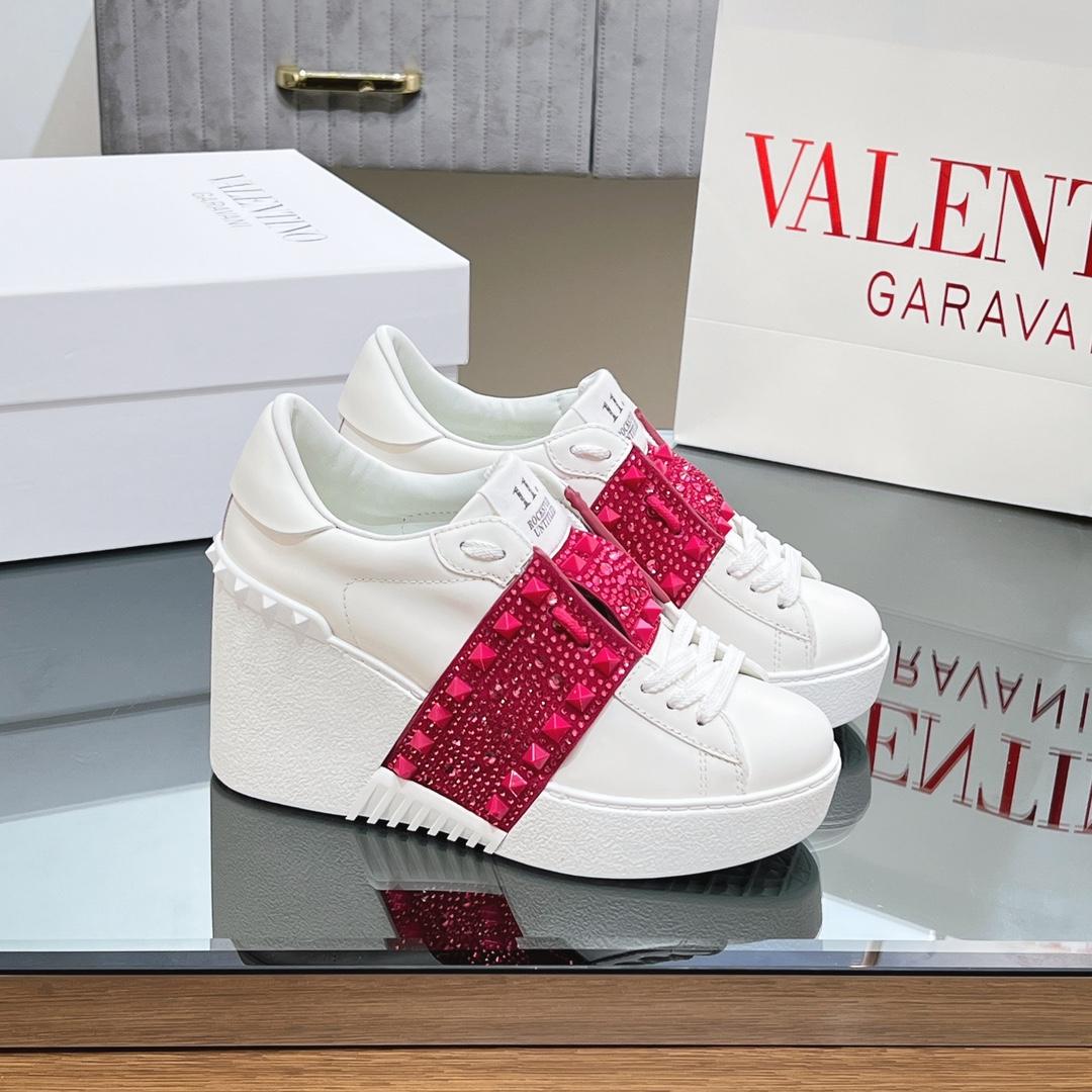 Valenti Open Disc Wedge Sneaker In Calfskin With Sequin Embroidery  85mm - DesignerGu