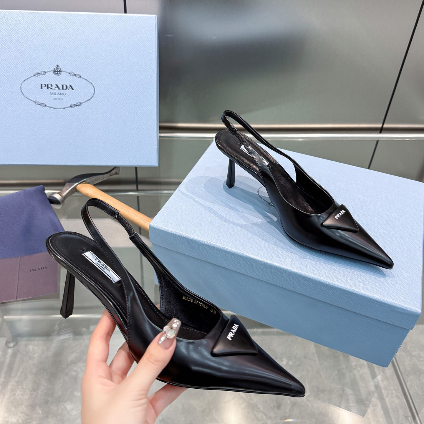 Prada Brushed Leather Slingback Pumps - DesignerGu