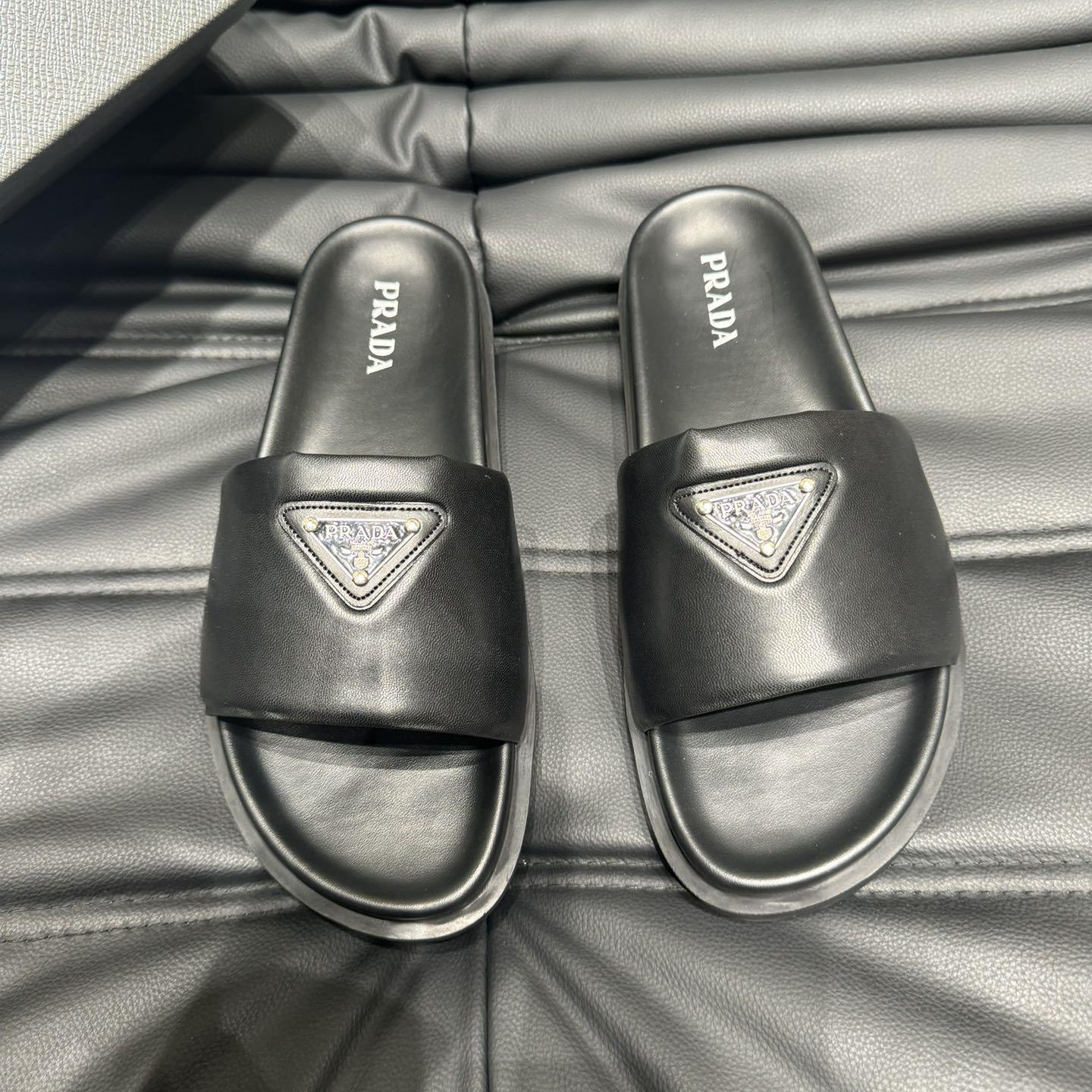 Prada Padded Nappa Leather Slides - DesignerGu