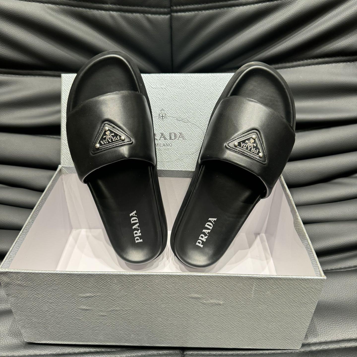 Prada Padded Nappa Leather Slides - DesignerGu