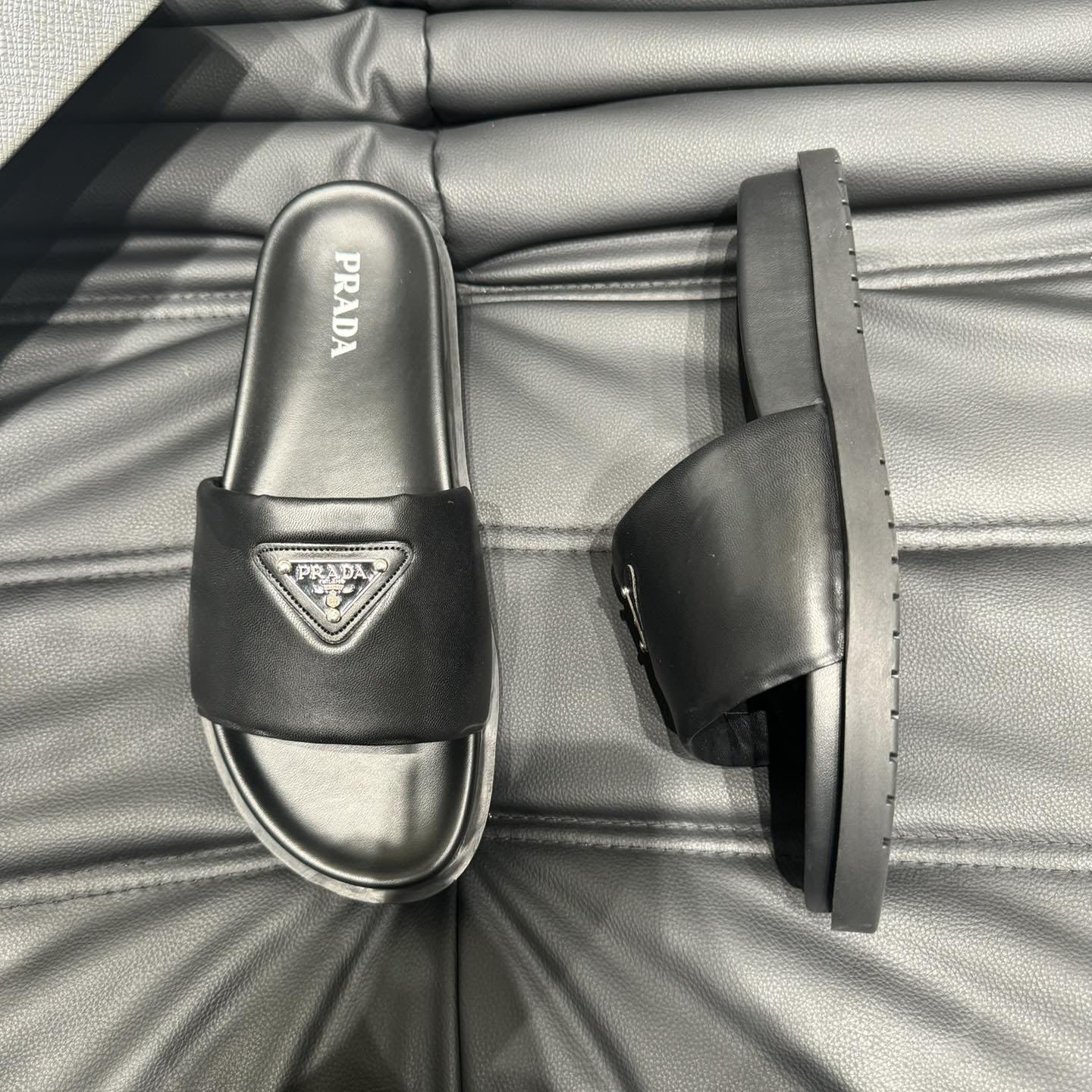 Prada Padded Nappa Leather Slides - DesignerGu