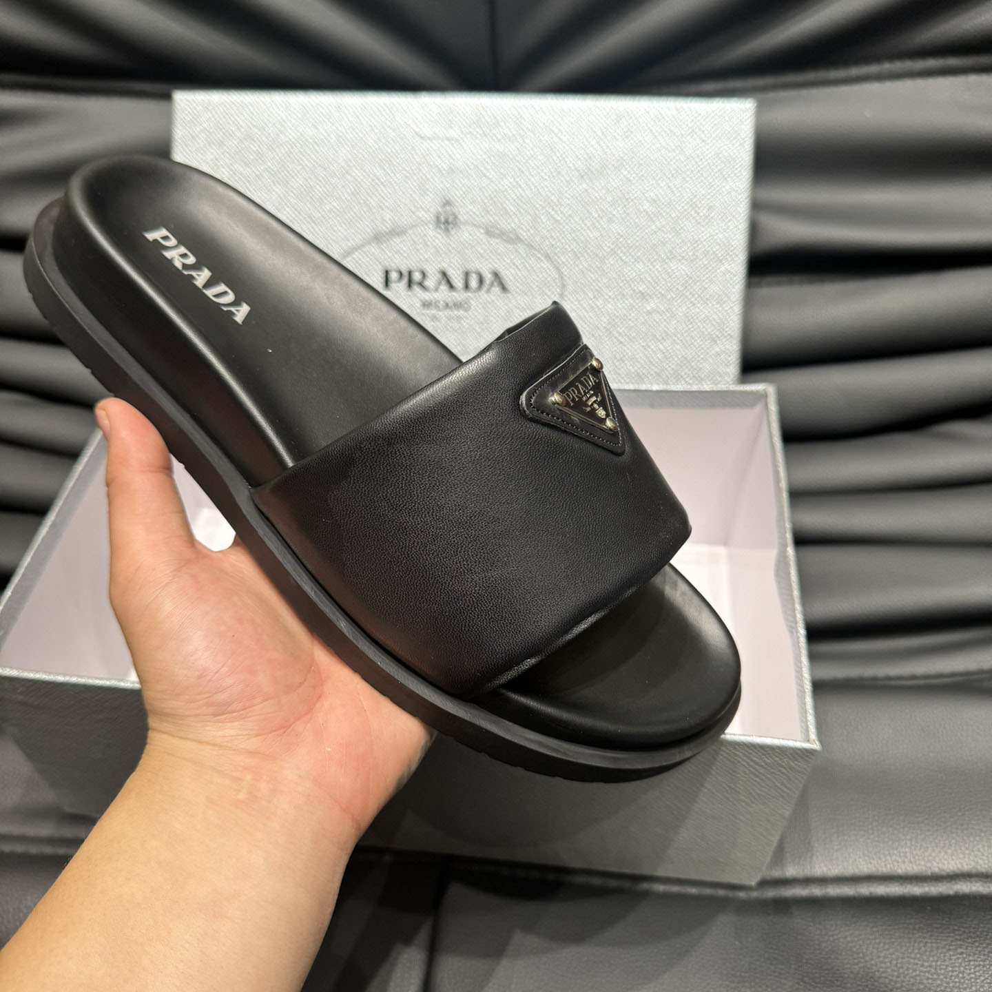 Prada Padded Nappa Leather Slides - DesignerGu