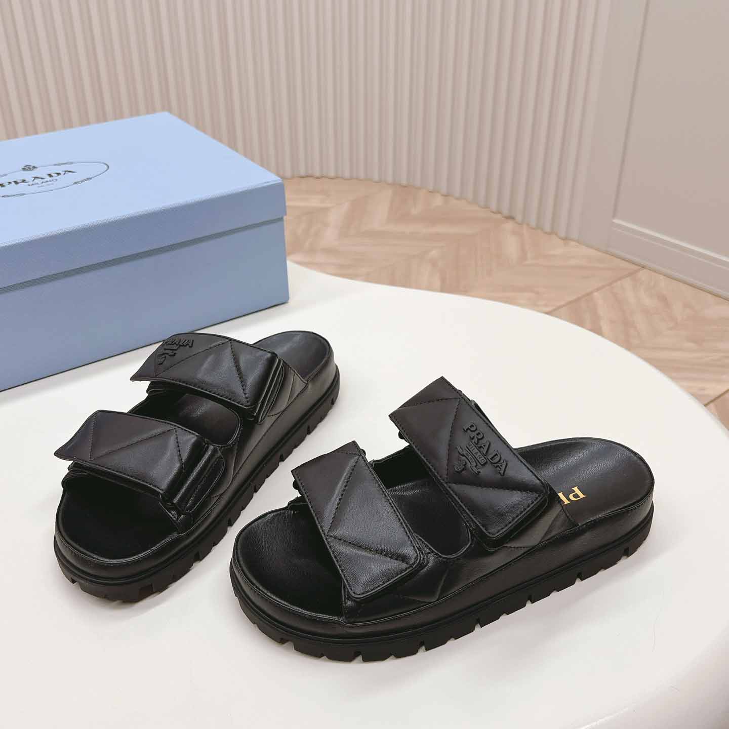 Prada Padded Nappa Leather Sandals - DesignerGu