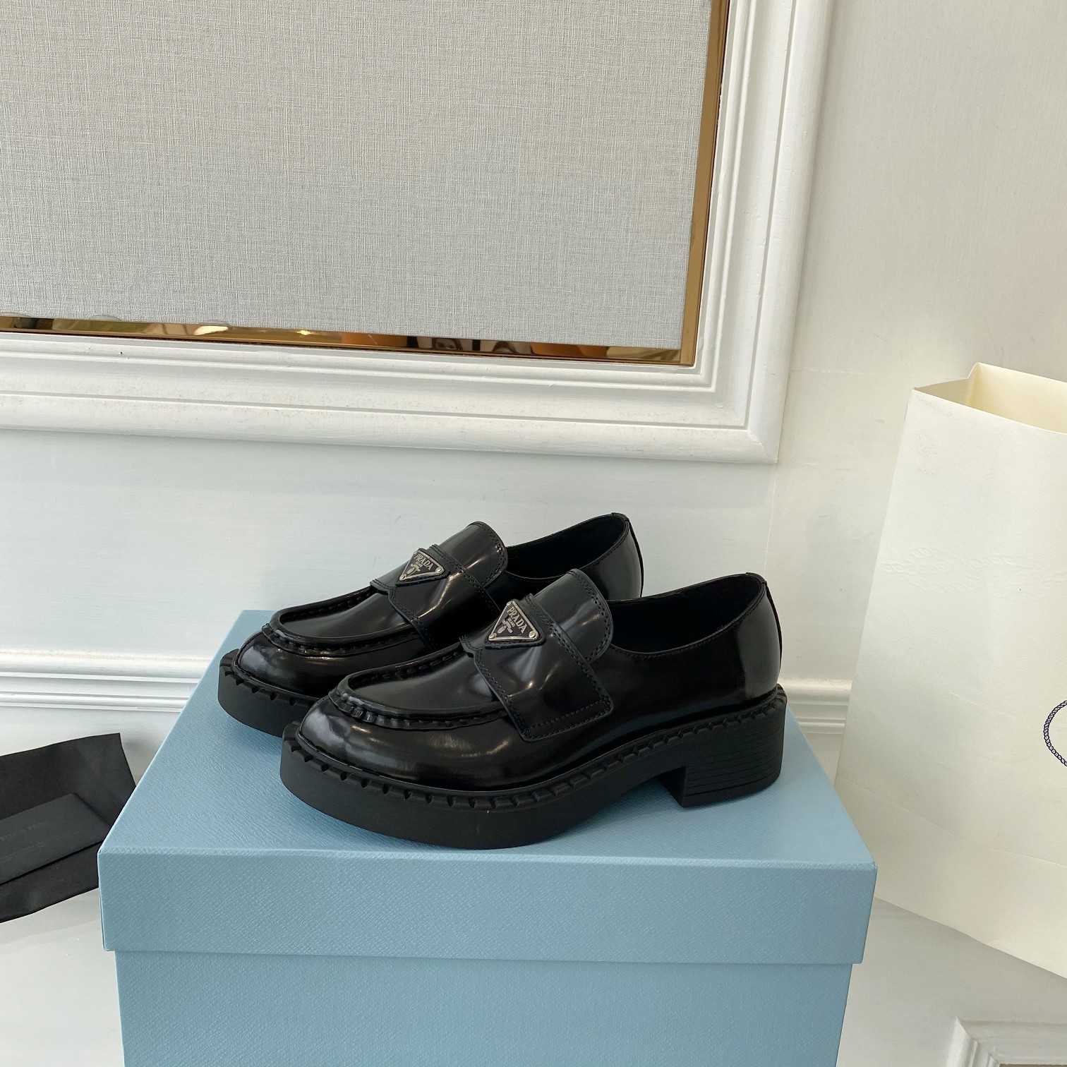 Prada Chocolate Patent Leather Loafers - DesignerGu