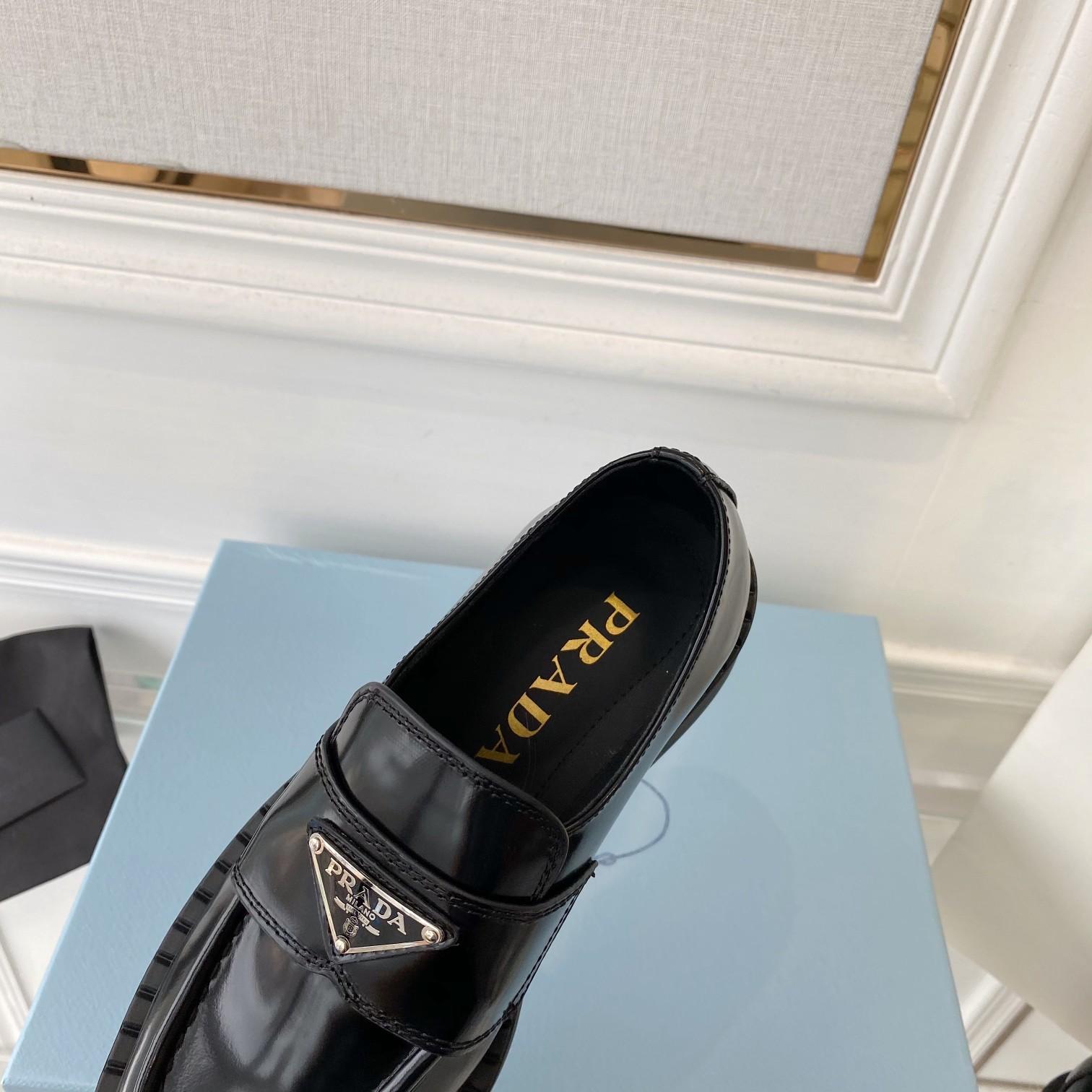 Prada Chocolate Patent Leather Loafers - DesignerGu