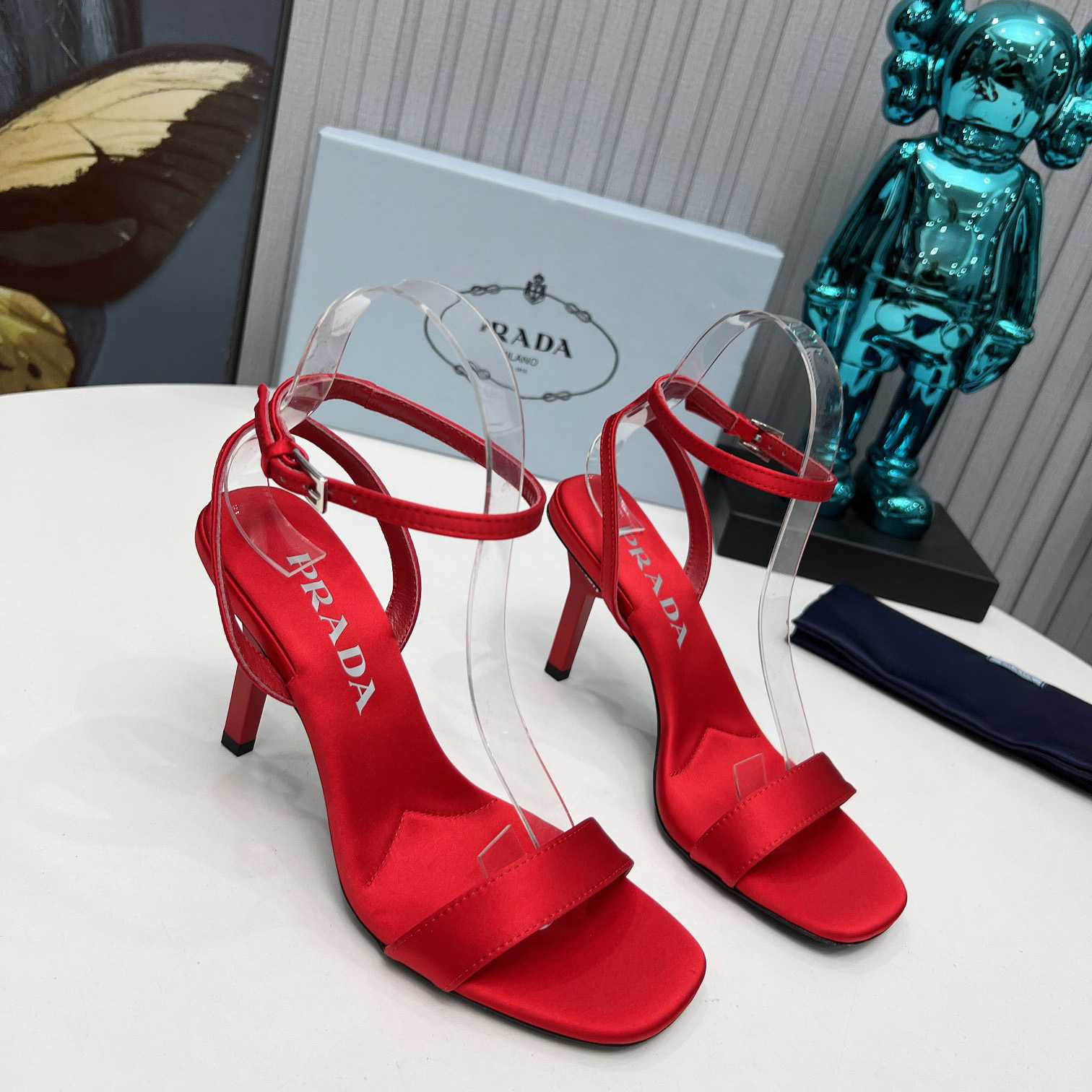 Prada 85mm Geometric-heel Satin Sandals - DesignerGu