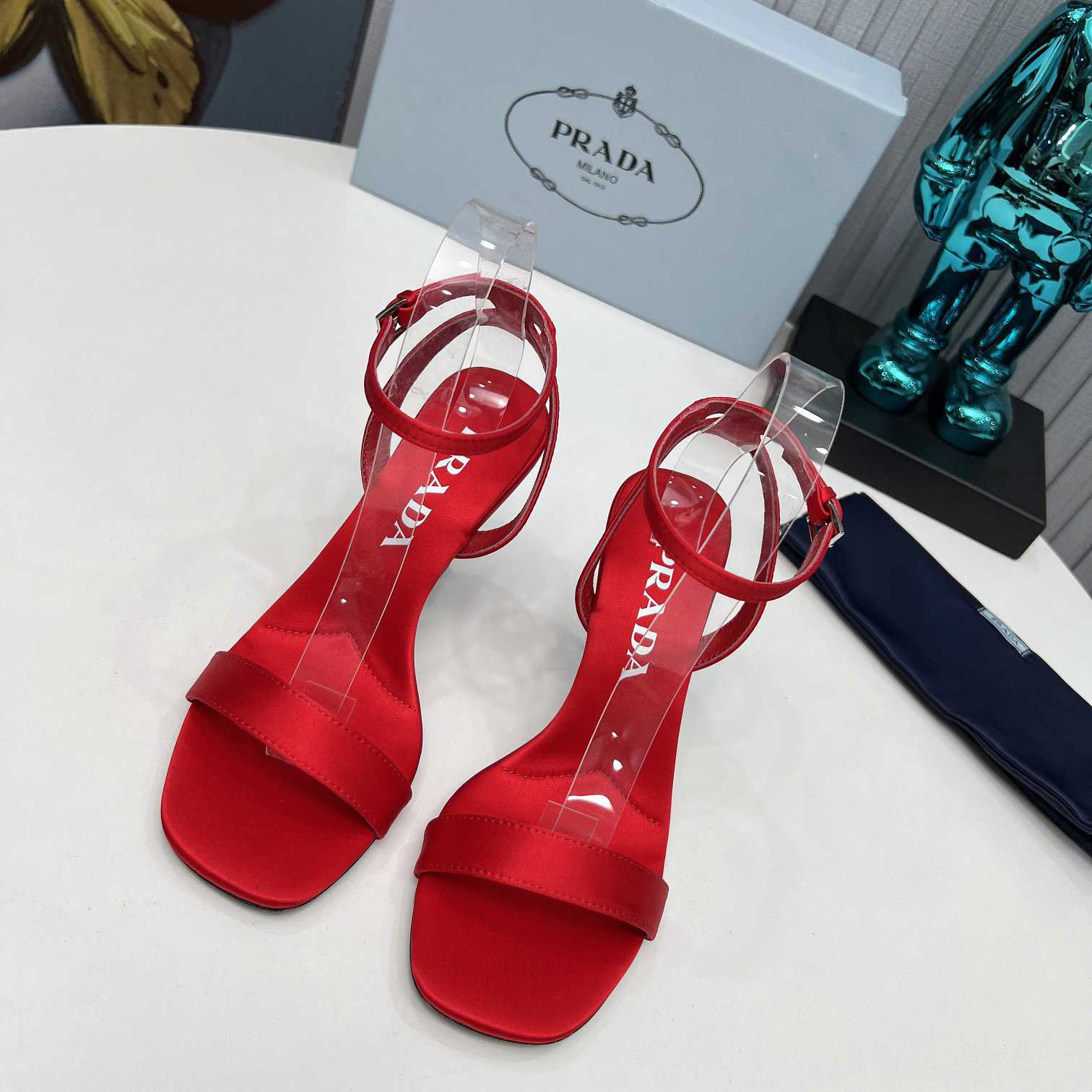 Prada 85mm Geometric-heel Satin Sandals - DesignerGu