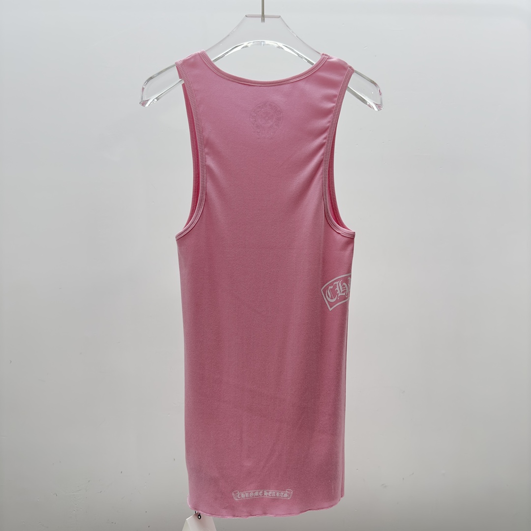 Chrome Hearts Pink Vertical Logo Tank Top - DesignerGu