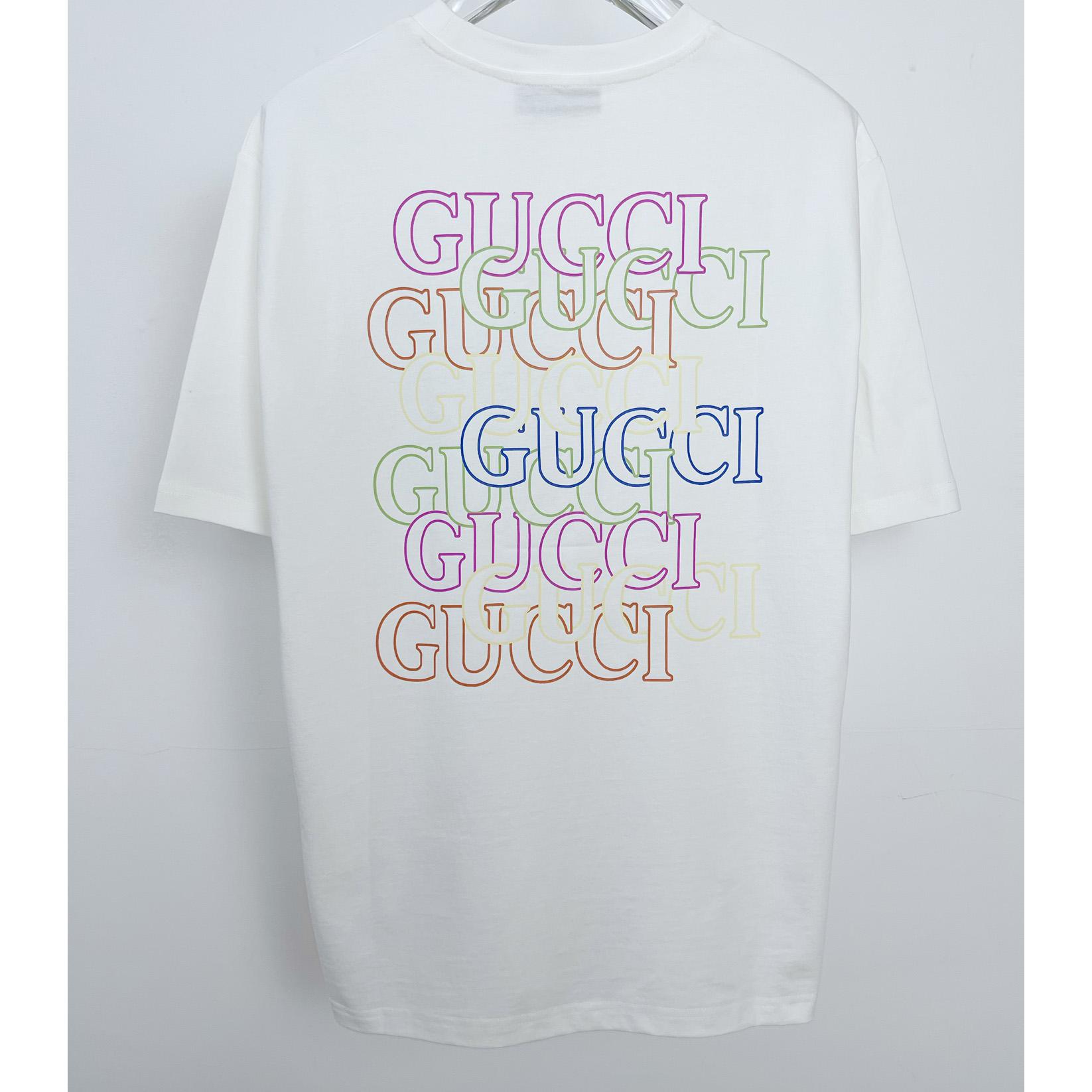 Gucci Cotton Jersey T-shirt With Gucci Print  - DesignerGu