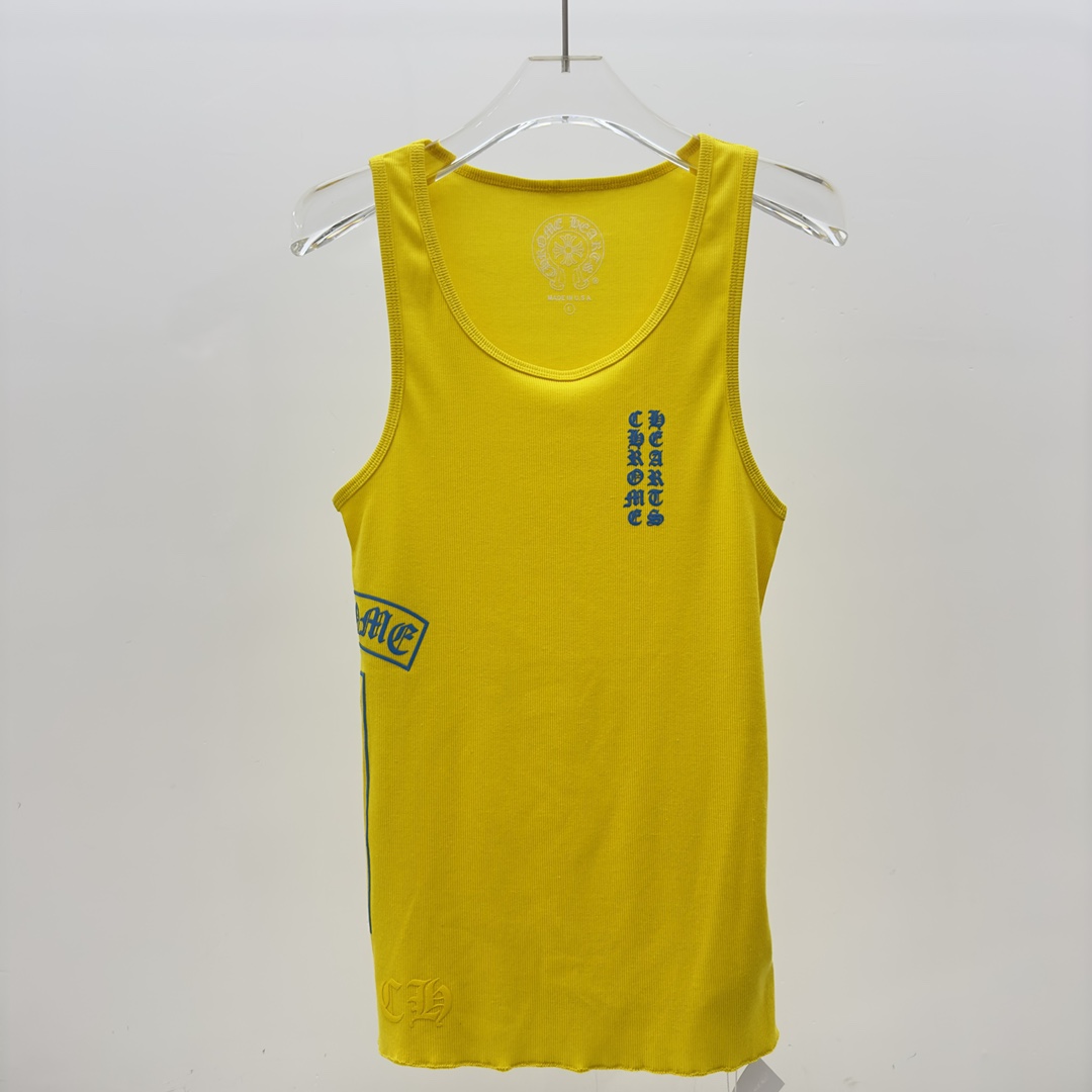 Chrome Hearts Yellow Vertical Logo Tank Top - DesignerGu