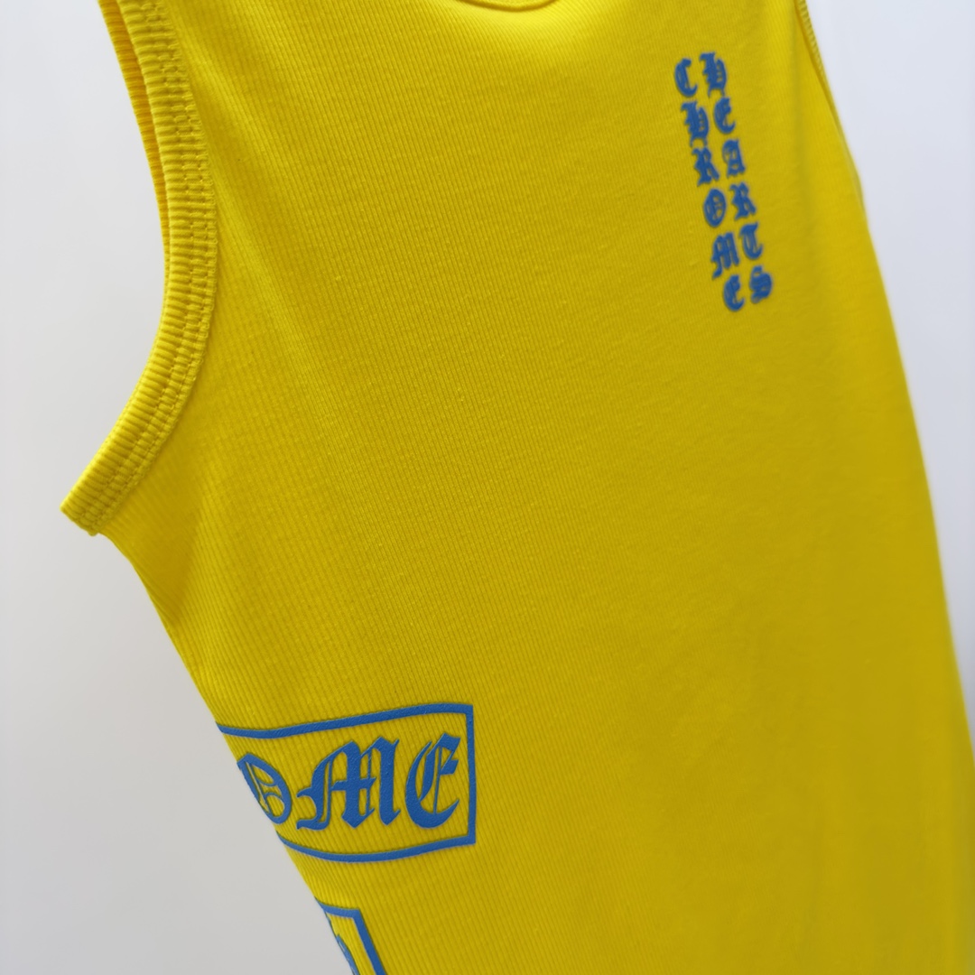 Chrome Hearts Yellow Vertical Logo Tank Top - DesignerGu