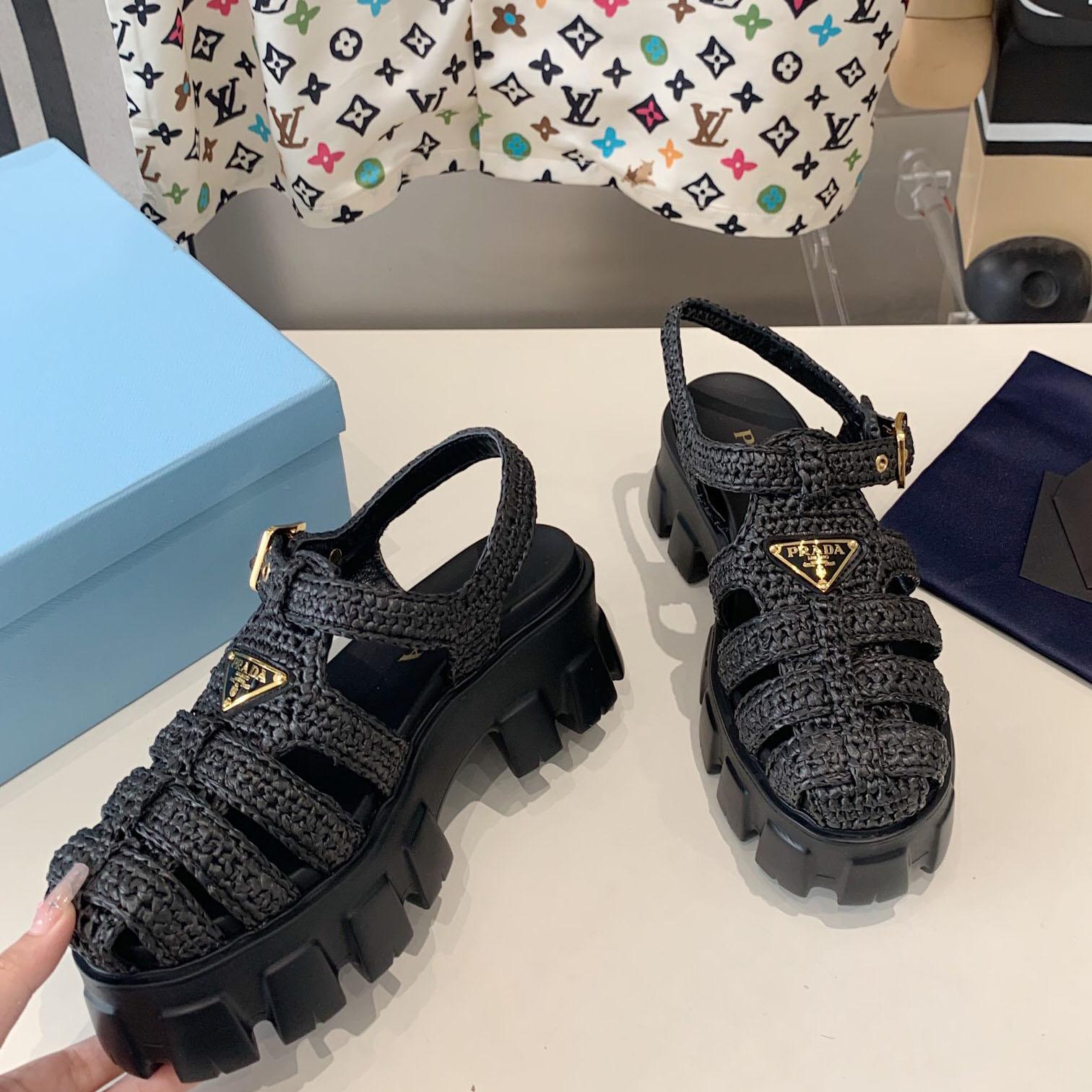 Prada Monolith Crochet Cage Sandals - DesignerGu