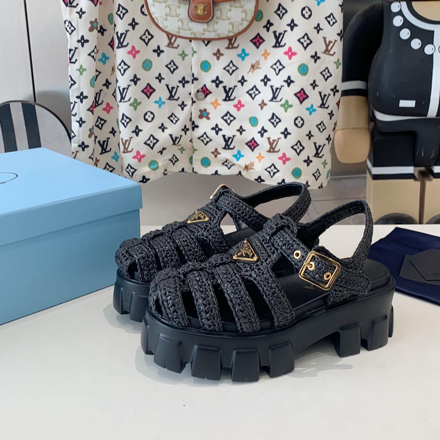 Prada Monolith Crochet Cage Sandals - DesignerGu