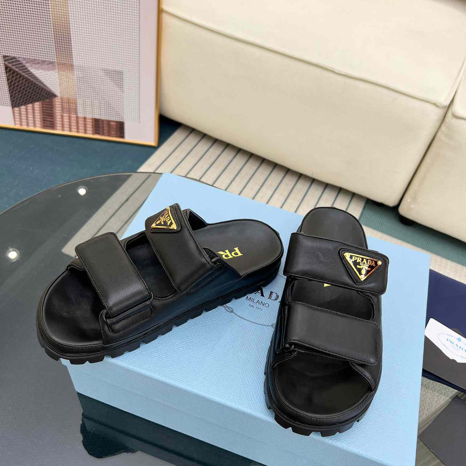 Prada Nappa Leather Slides - DesignerGu