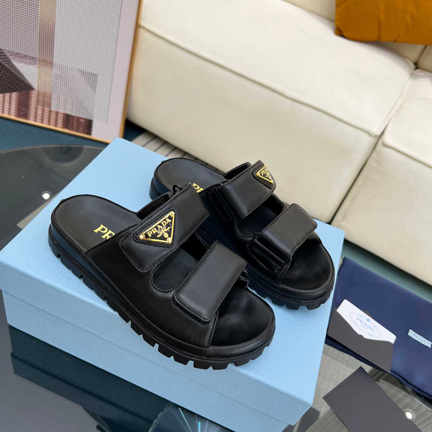 Prada Nappa Leather Slides - DesignerGu