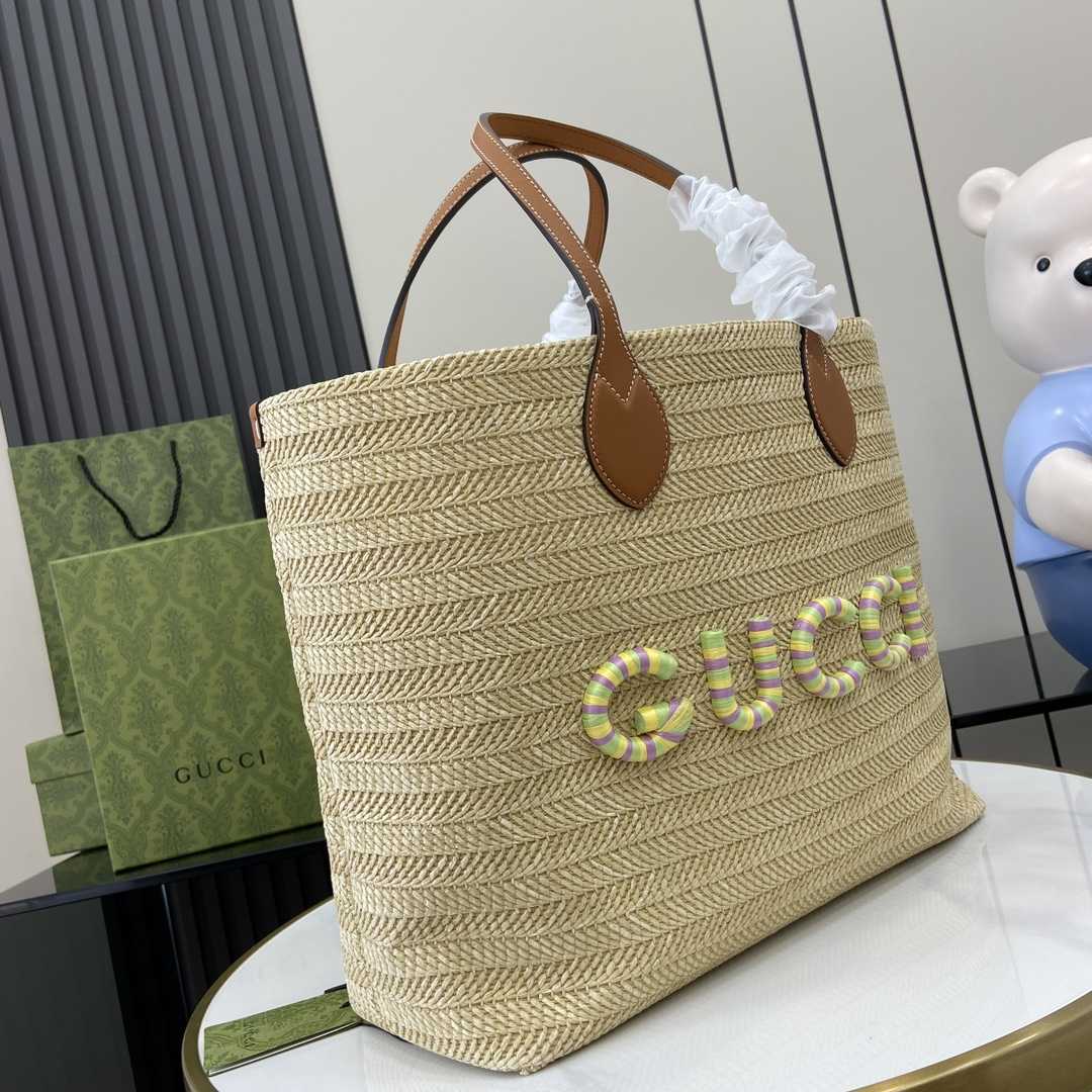 Gucci Medium Straw-effect Tote - DesignerGu