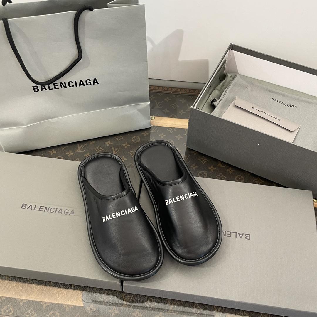 Balenciaga Logo-print Leather Slippers - DesignerGu