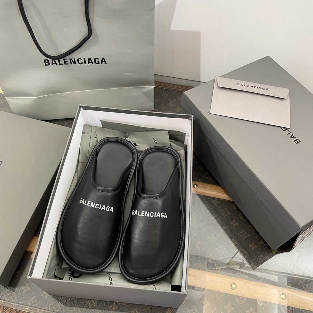 Balenciaga Logo-print Leather Slippers - DesignerGu