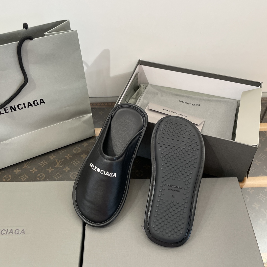 Balenciaga Logo-print Leather Slippers - DesignerGu