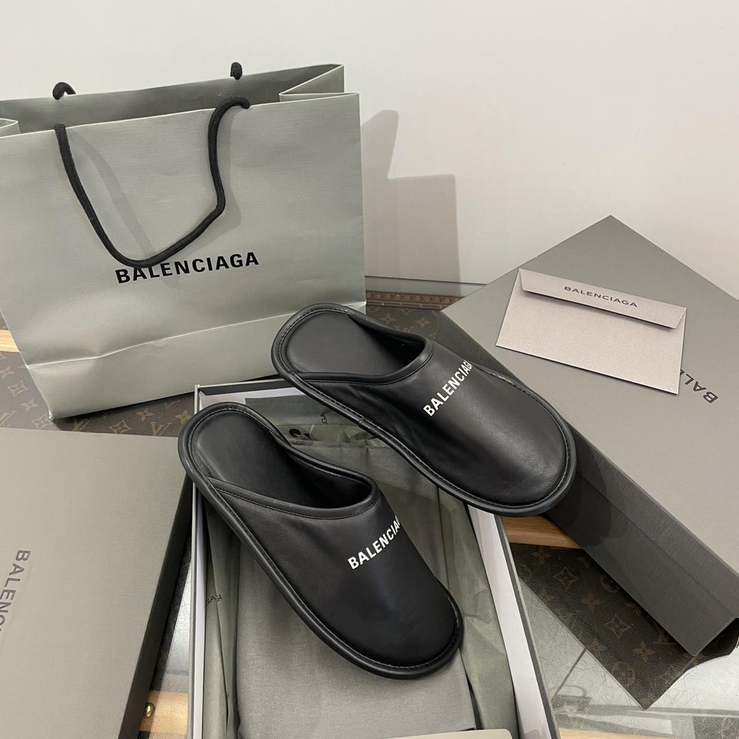 Balenciaga Logo-print Leather Slippers - DesignerGu