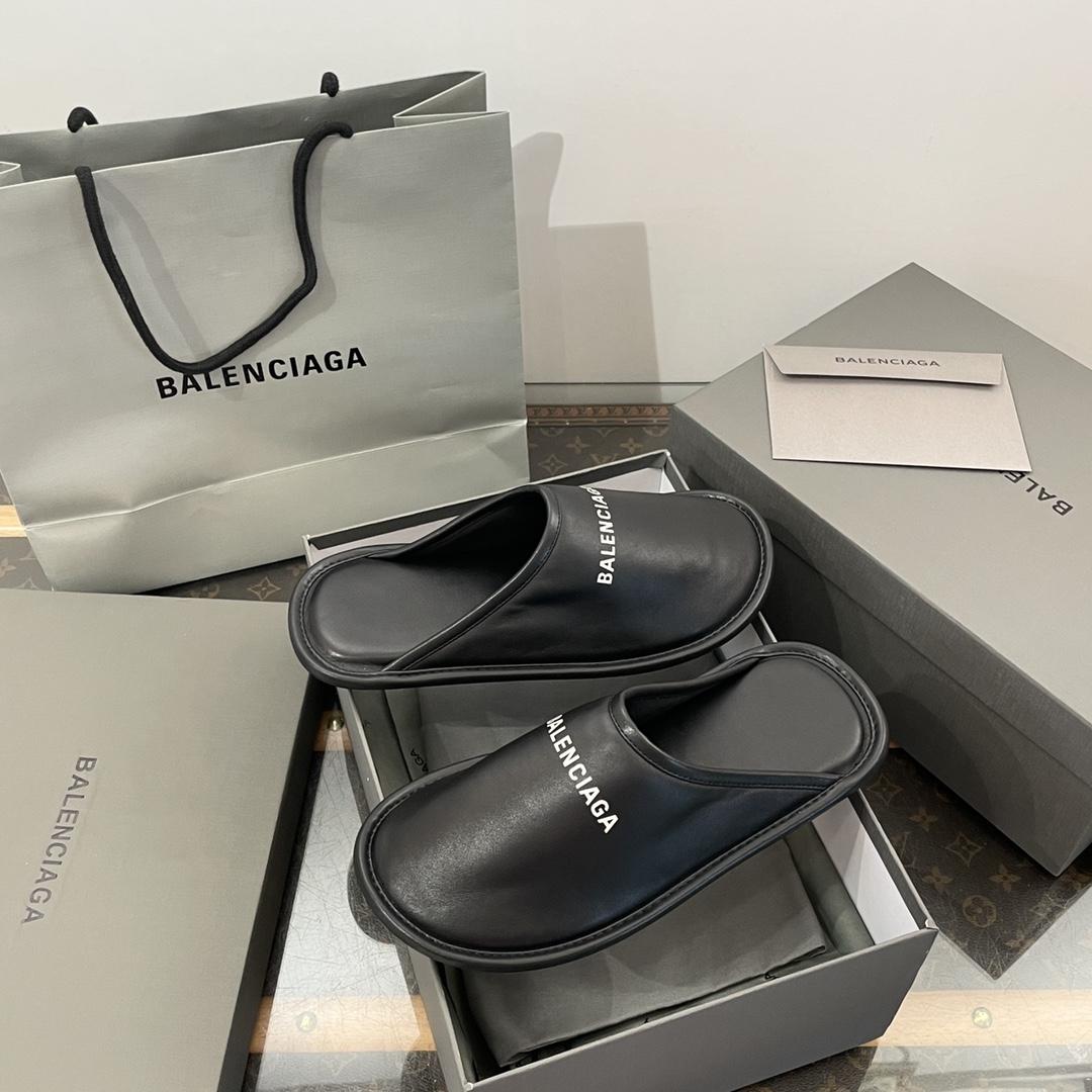 Balenciaga Logo-print Leather Slippers - DesignerGu