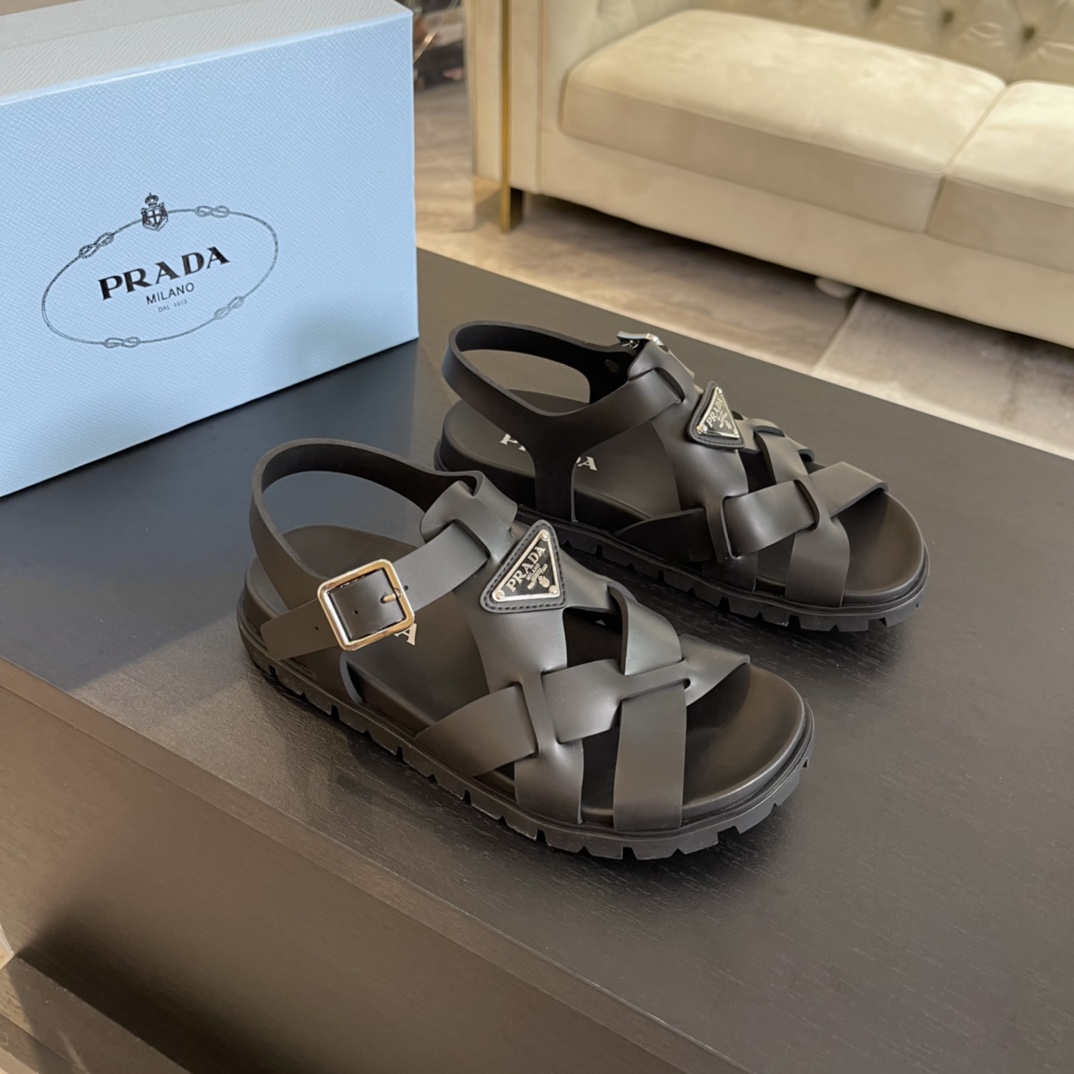 Prada Crisscross Rubber Sandals - DesignerGu