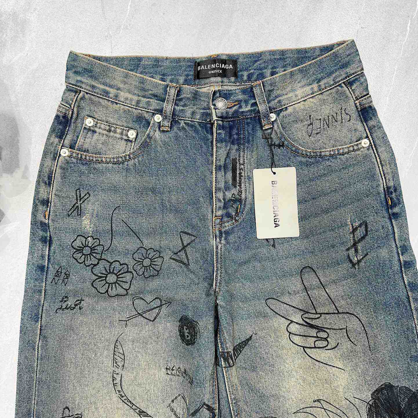 Balenciaga Rhinestone Baggy Distressed Jean   BG1003 - DesignerGu