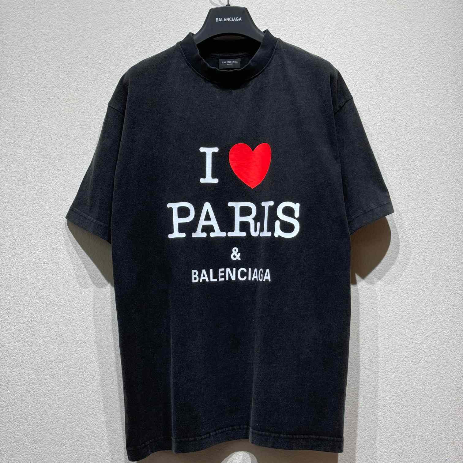 Balenciaga I Love Paris & Balenciaga T-Shirt Medium Fit In Black Faded - DesignerGu