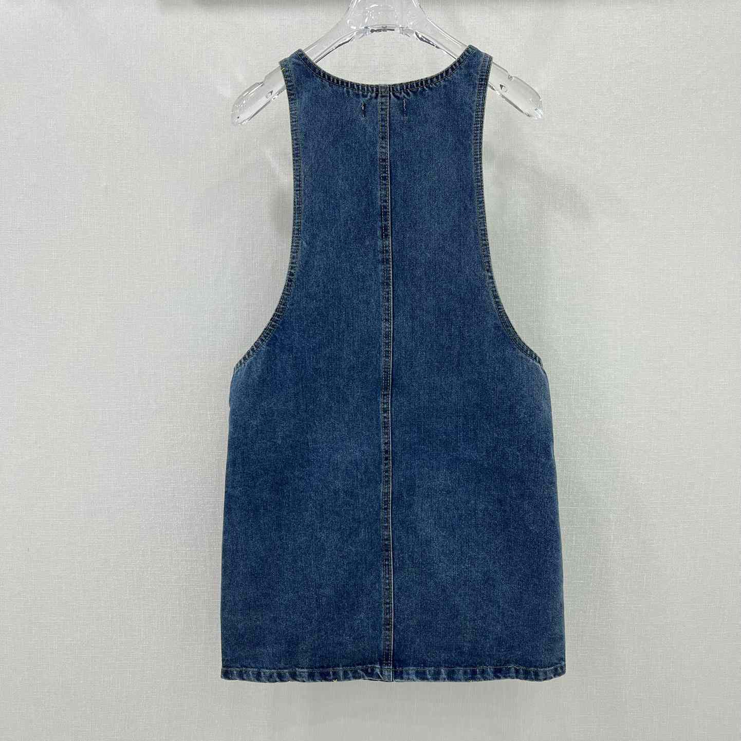 Celine Dungarees Mini Dress In Union Wash Denim  - DesignerGu