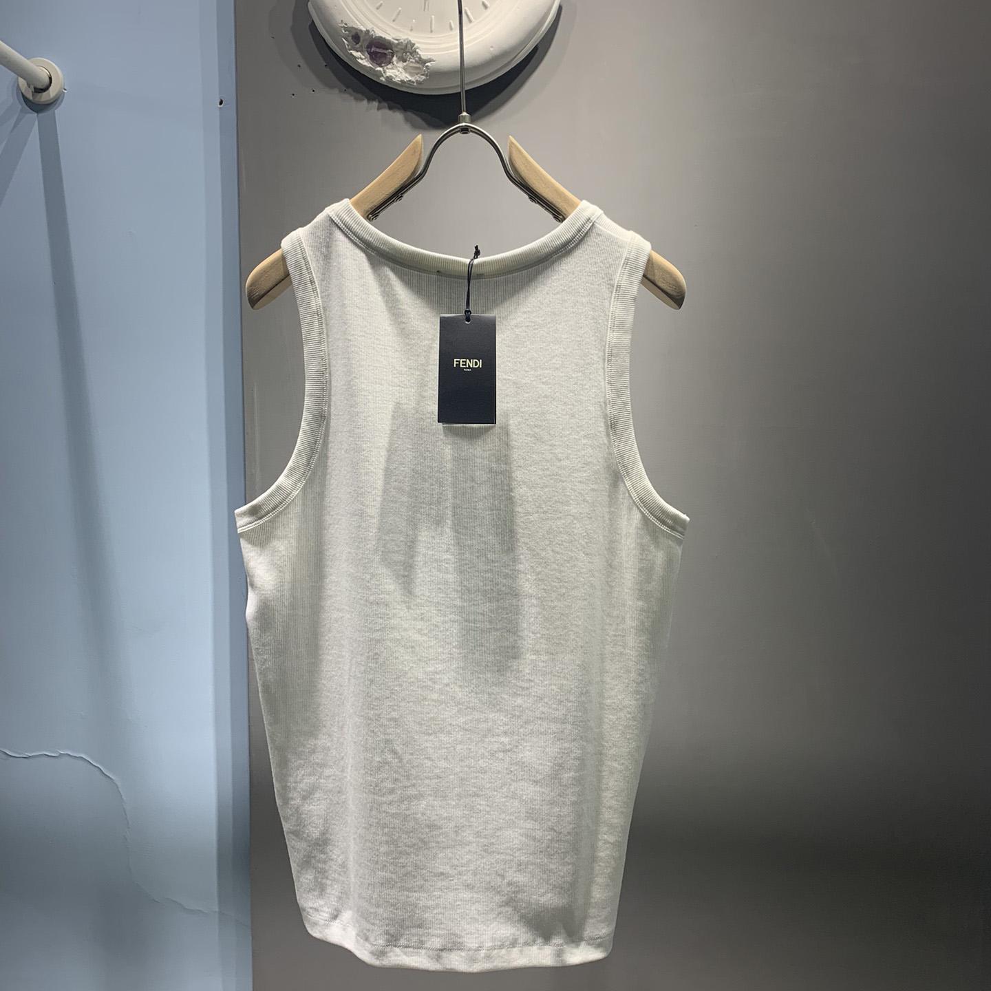 Fendi White Ff Logo Plaque Tank Top - DesignerGu