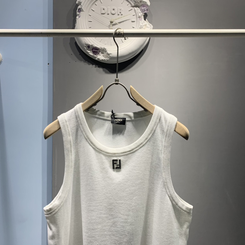 Fendi White Ff Logo Plaque Tank Top - DesignerGu