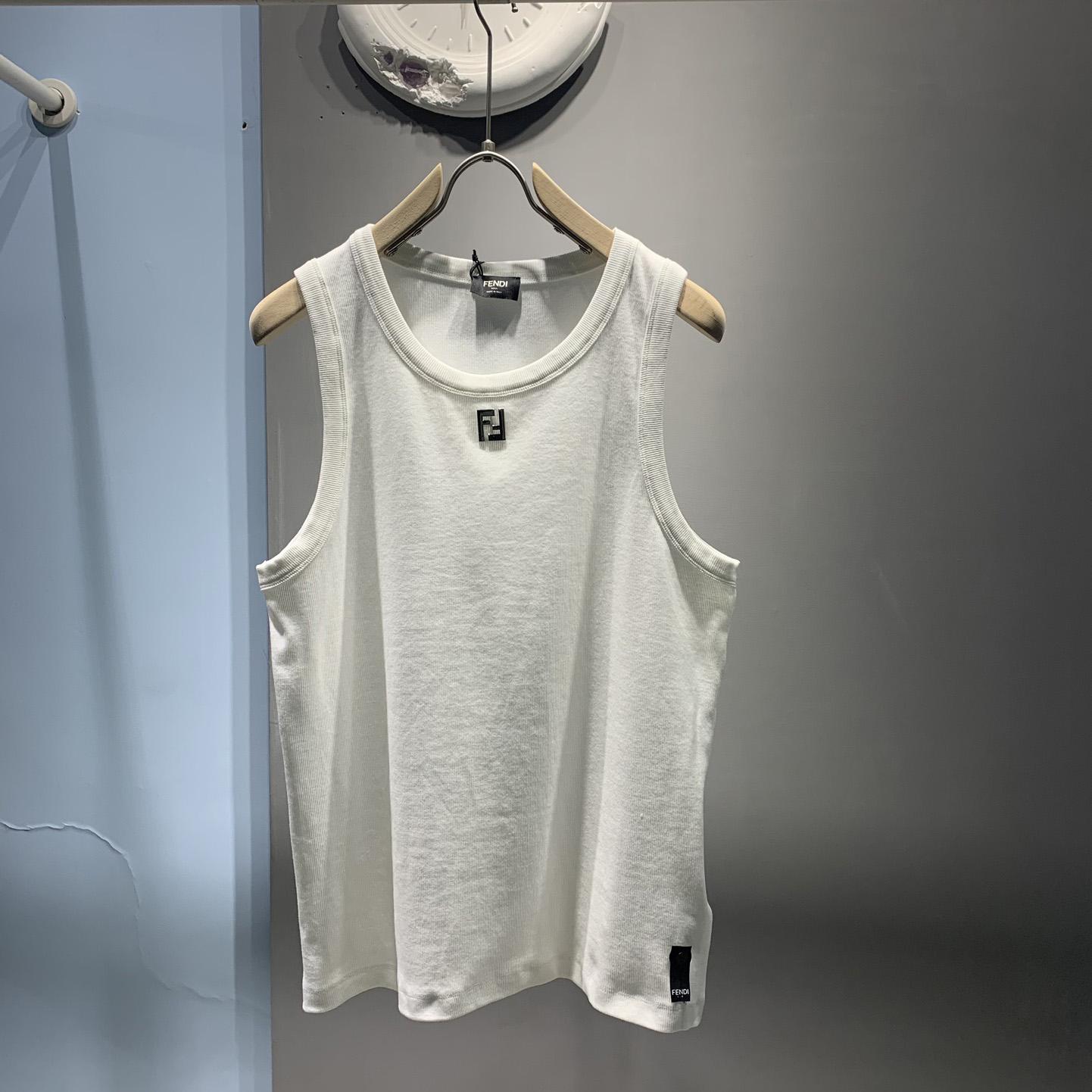 Fendi White Ff Logo Plaque Tank Top - DesignerGu