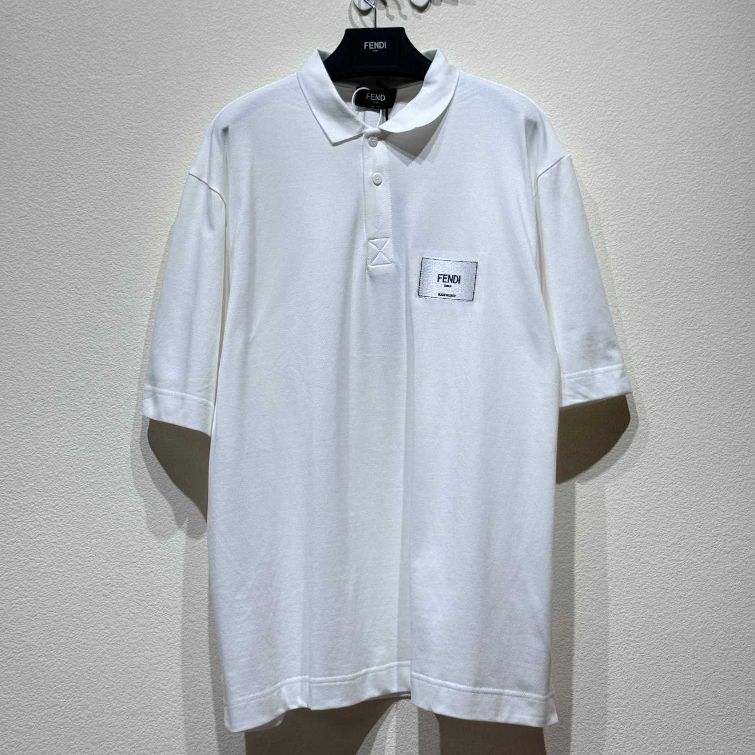 Fendi White Cotton Polo Shirt - DesignerGu
