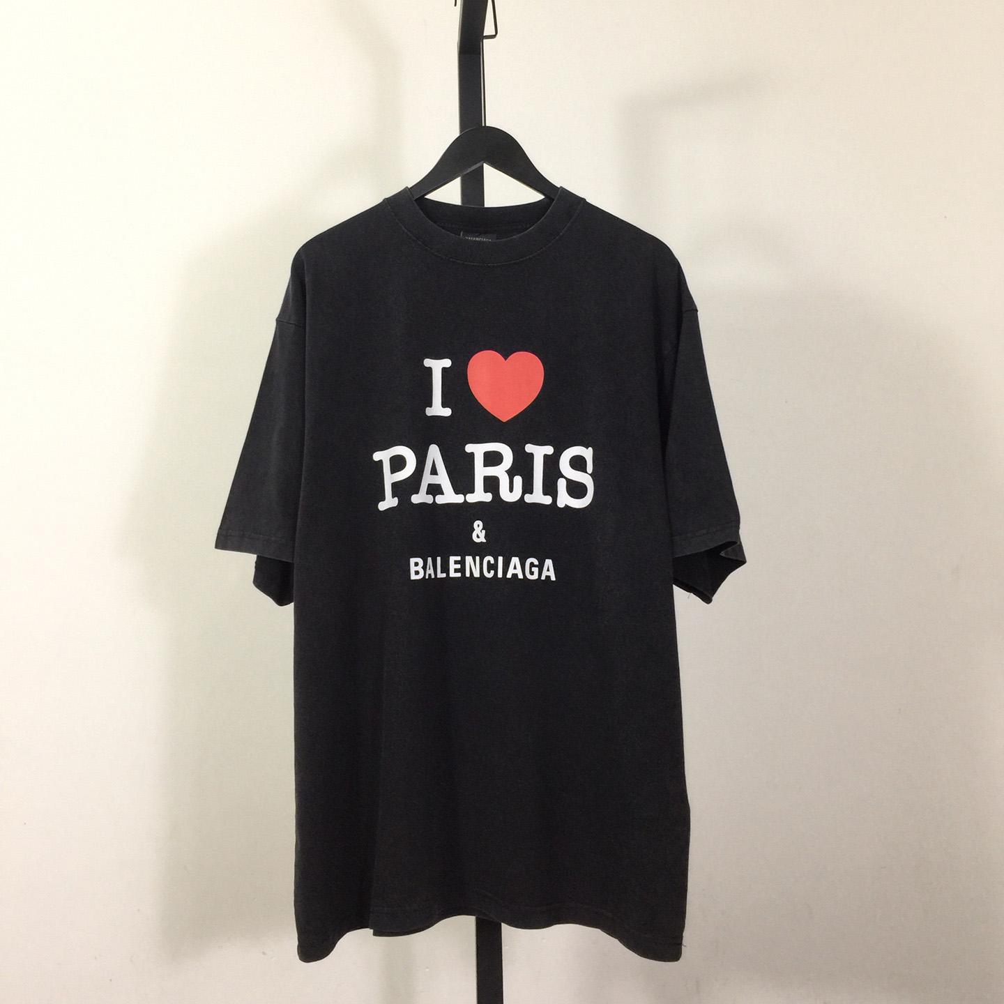 Balenciaga I Love Paris & Balenciaga T-Shirt Medium Fit In Black Faded - DesignerGu