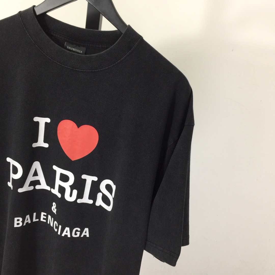 Balenciaga I Love Paris & Balenciaga T-Shirt Medium Fit In Black Faded - DesignerGu