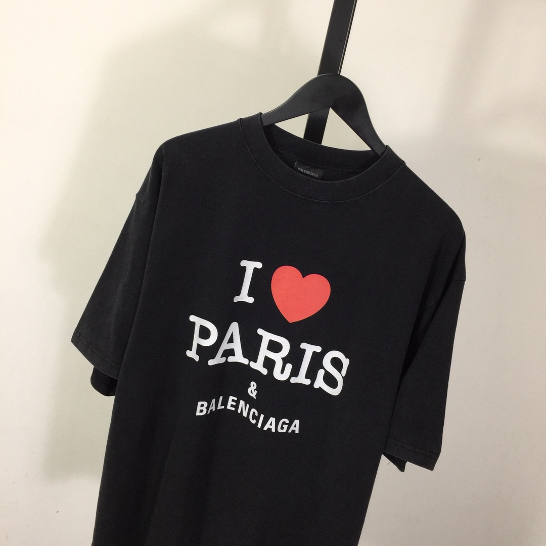 Balenciaga I Love Paris & Balenciaga T-Shirt Medium Fit In Black Faded - DesignerGu