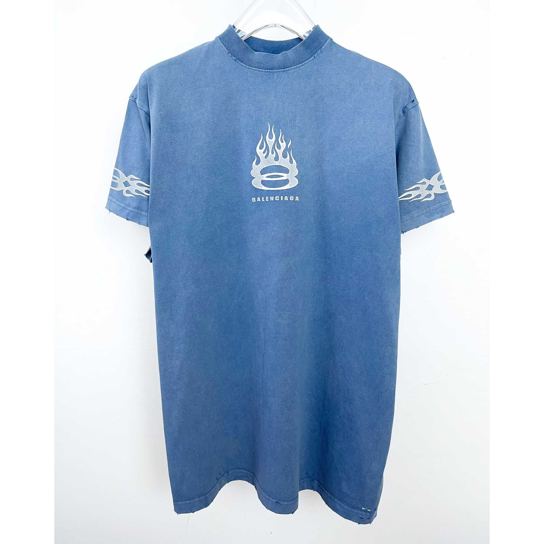 Balenciaga Oversized Distressed Logo-Print Cotton-Jersey T-Shirt - DesignerGu