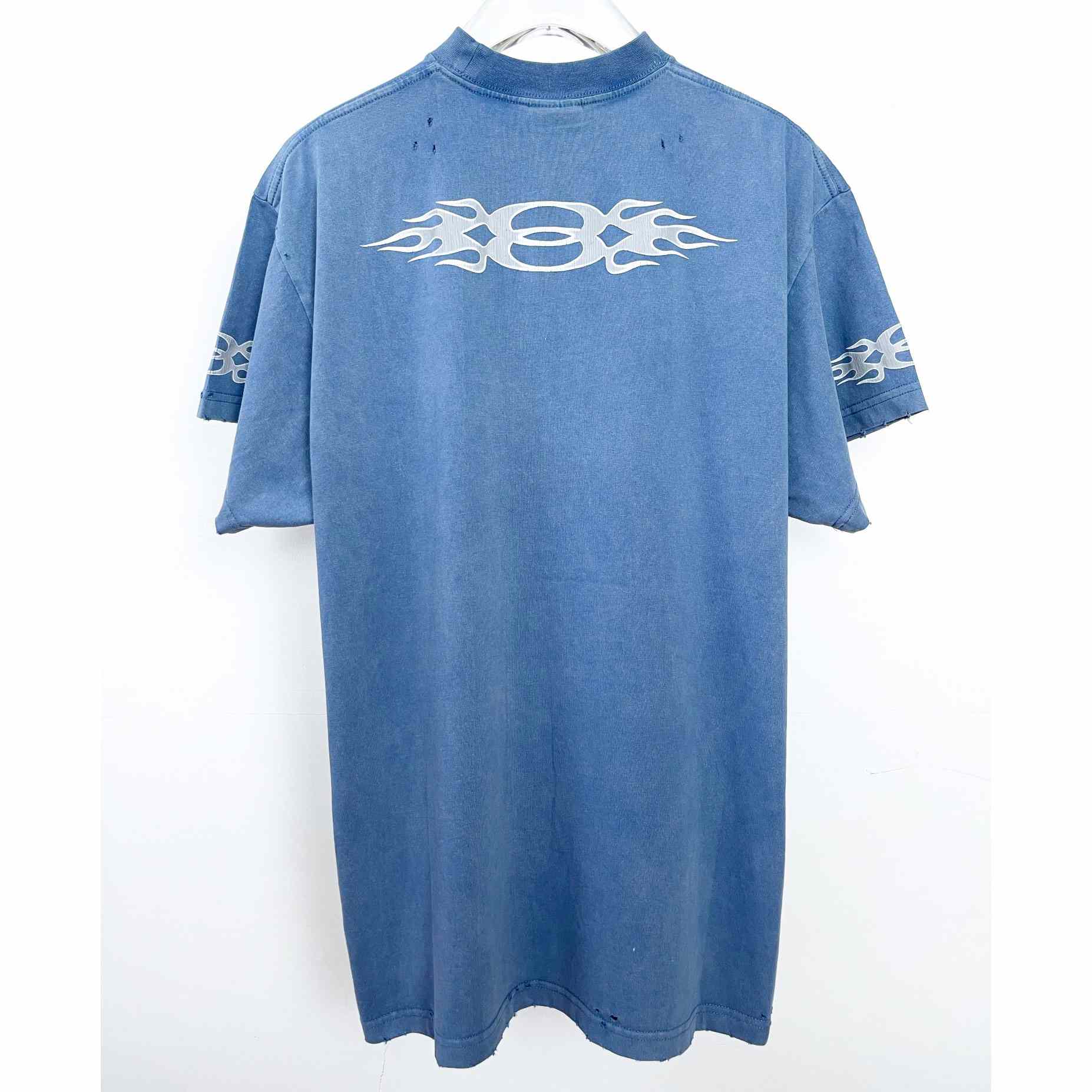 Balenciaga Oversized Distressed Logo-Print Cotton-Jersey T-Shirt - DesignerGu