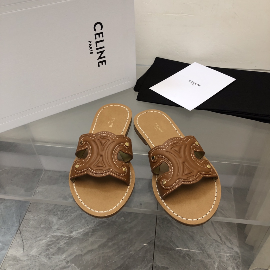 Celine Triomphe Mule In Calfskin Leather - DesignerGu
