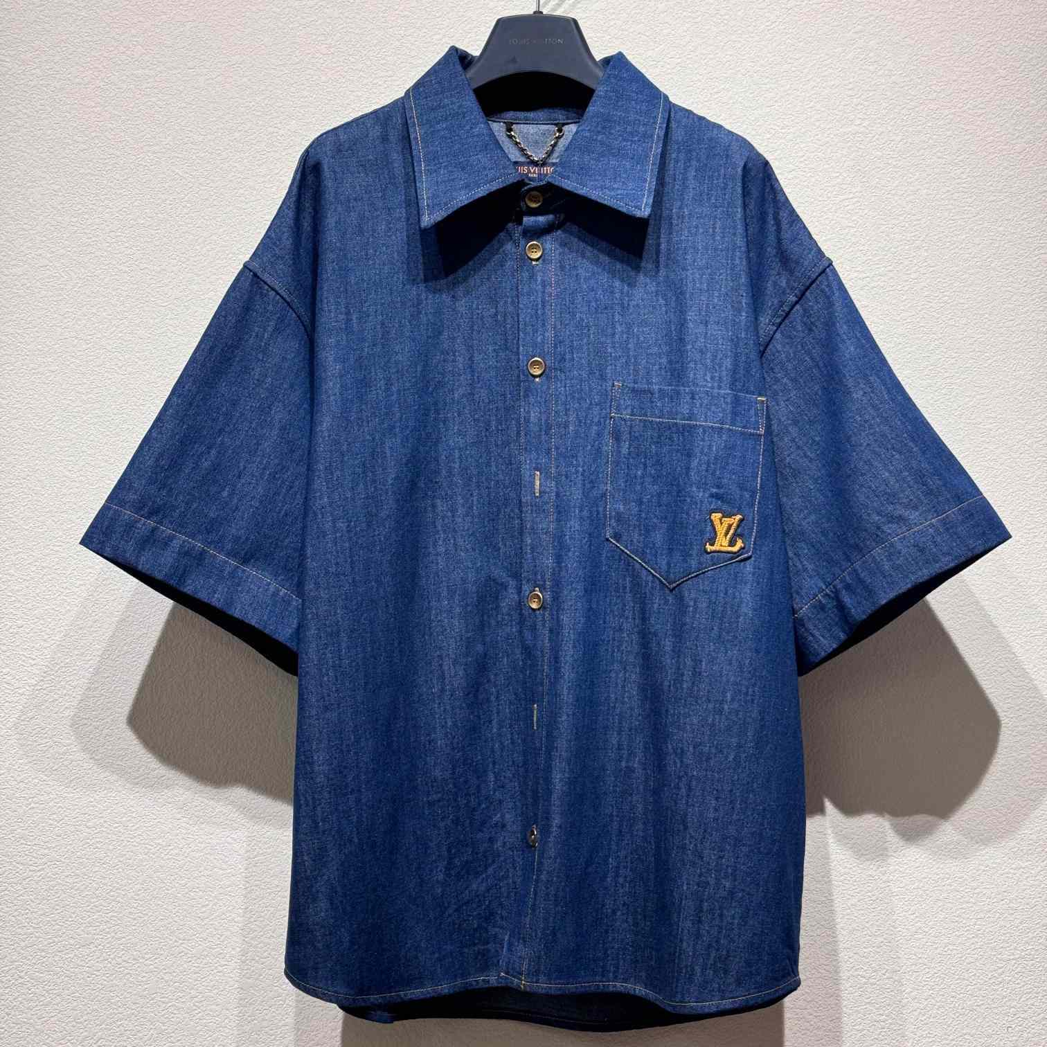 Louis Vuitton Short-Sleeved Cotton Chambray Shirt   1AFXLF - DesignerGu